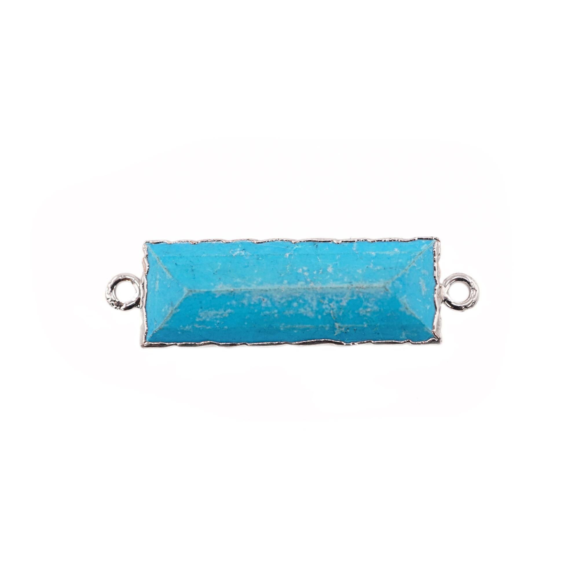 Howlite Turquoise Rectangle Shape Gemstone Silver Electroplated Bar Charm Connector