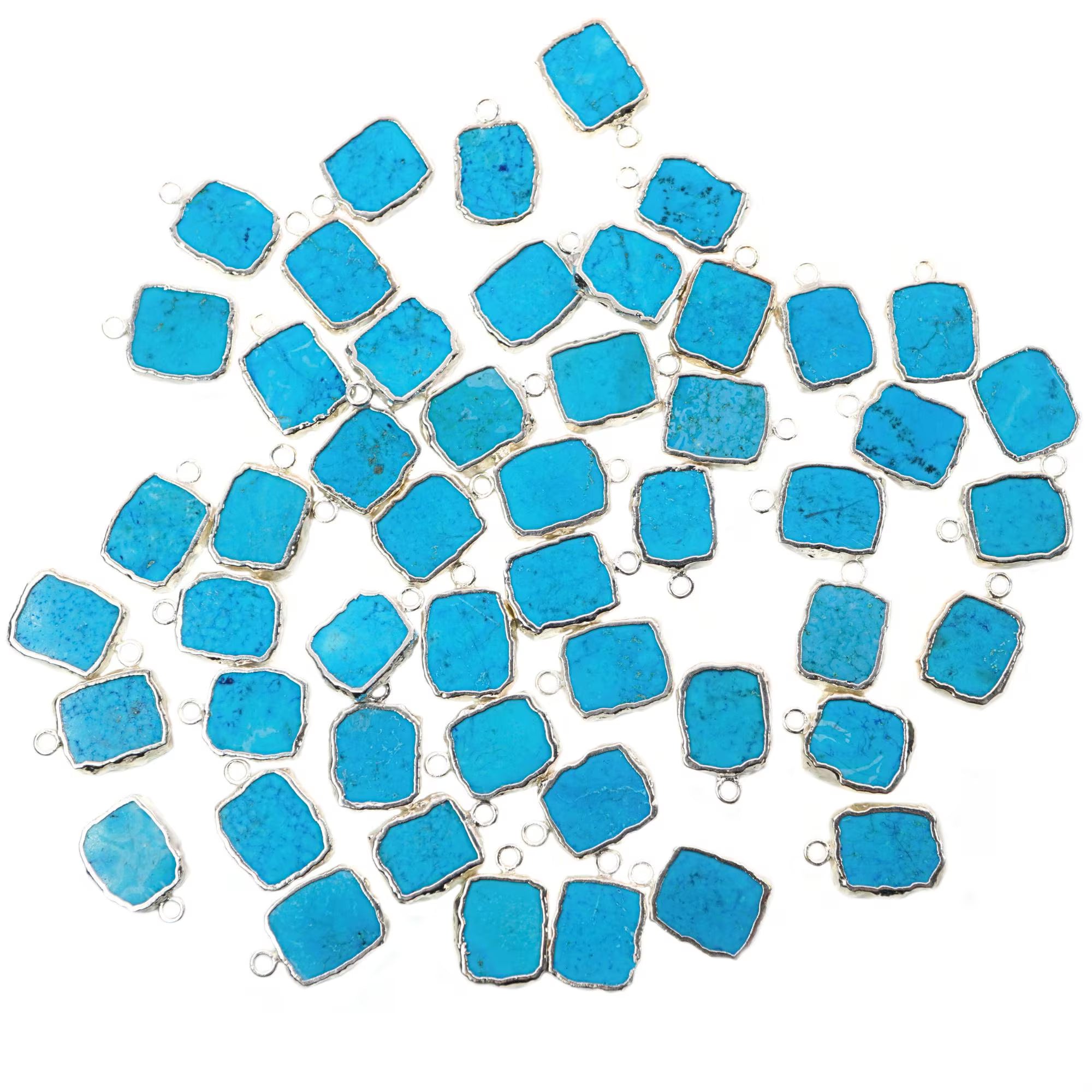 Howlite Turquoise Slice Gemstone Silver Electroplated Charm Pendant