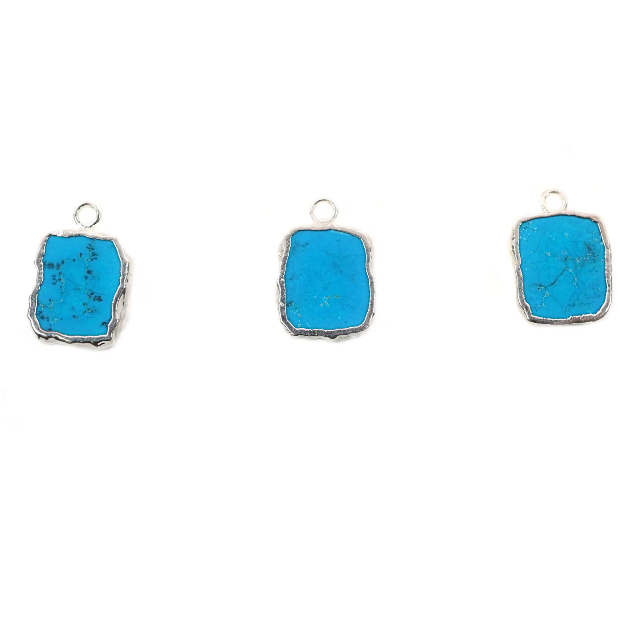 Howlite Turquoise Slice Gemstone Silver Electroplated Charm Pendant