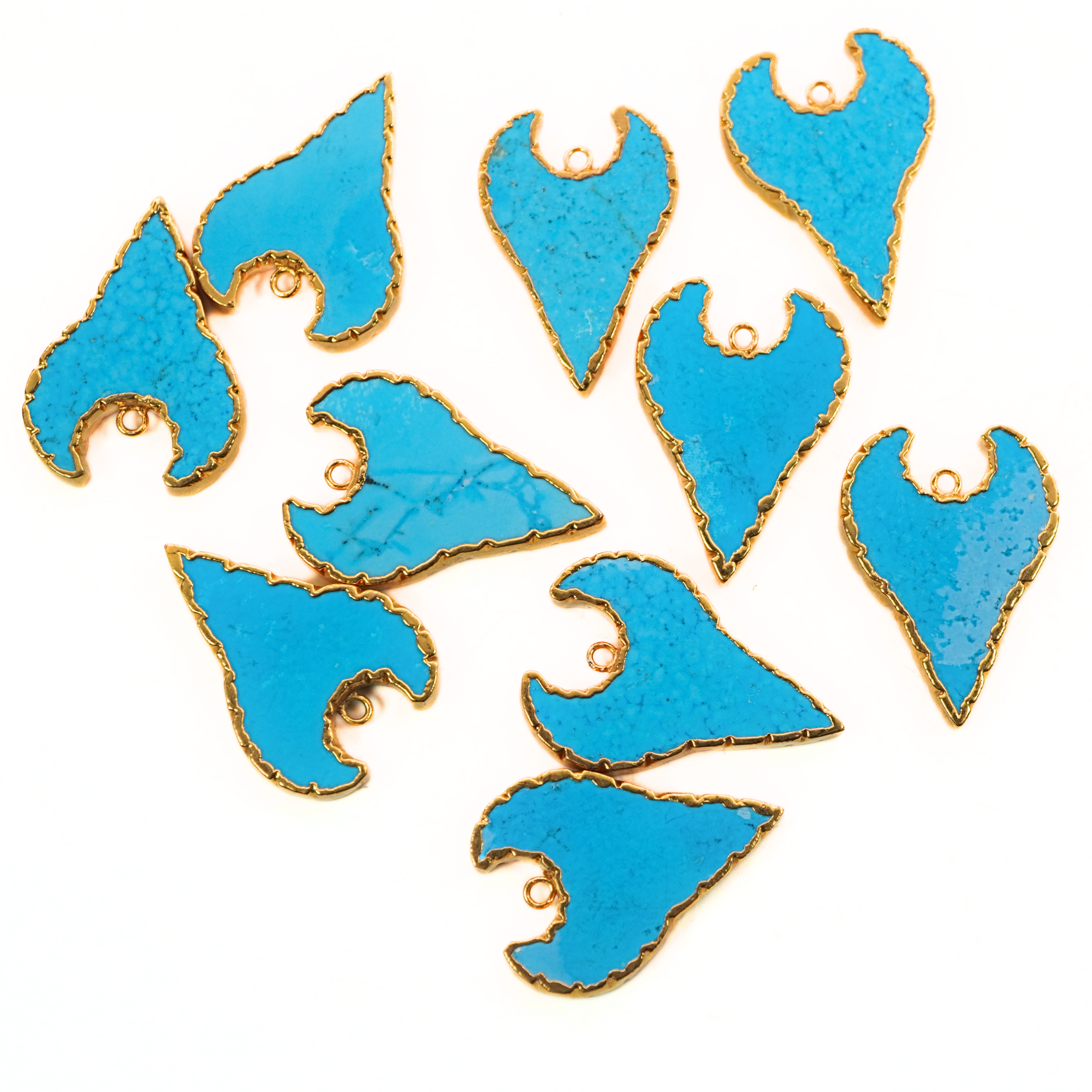 Howlite Turquoise Smooth Shark Tooth Shape Gemstone Gold Electroplated Charm Pendant