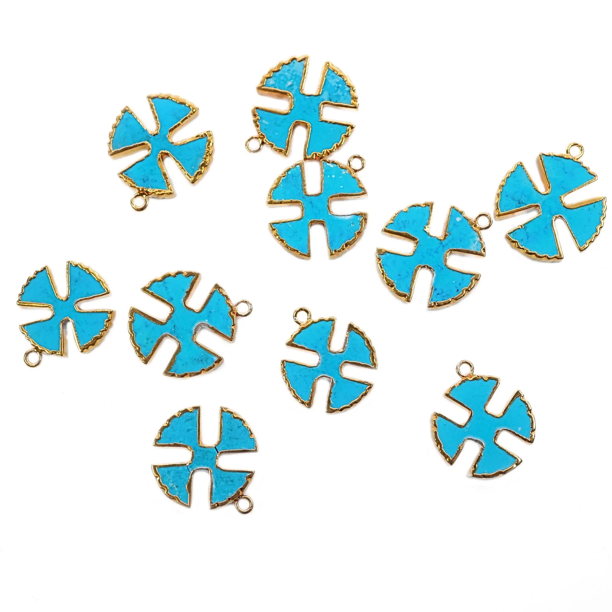 Howlite Turquoise Viking Cross Shape Gemstone Gold Electroplated Charm Pendant
