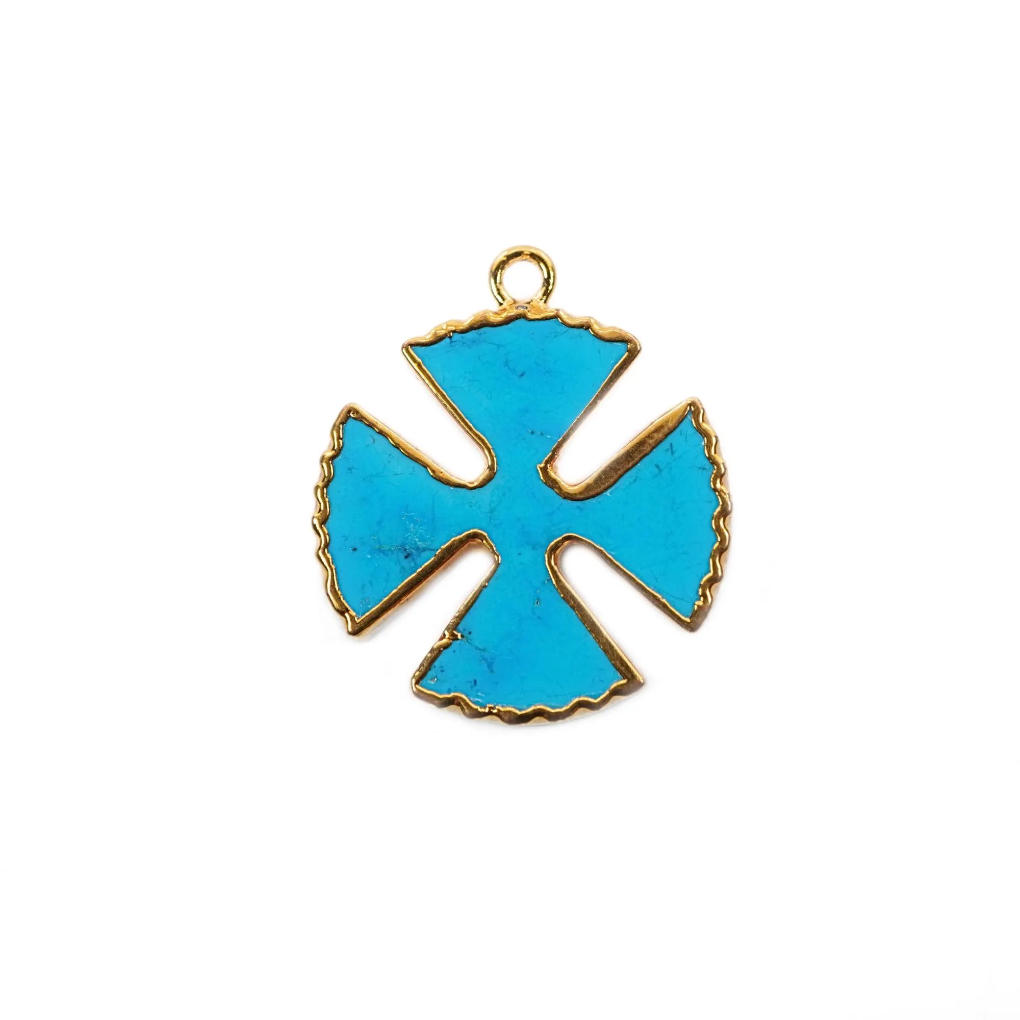 Howlite Turquoise Viking Cross Shape Gemstone Gold Electroplated Charm Pendant