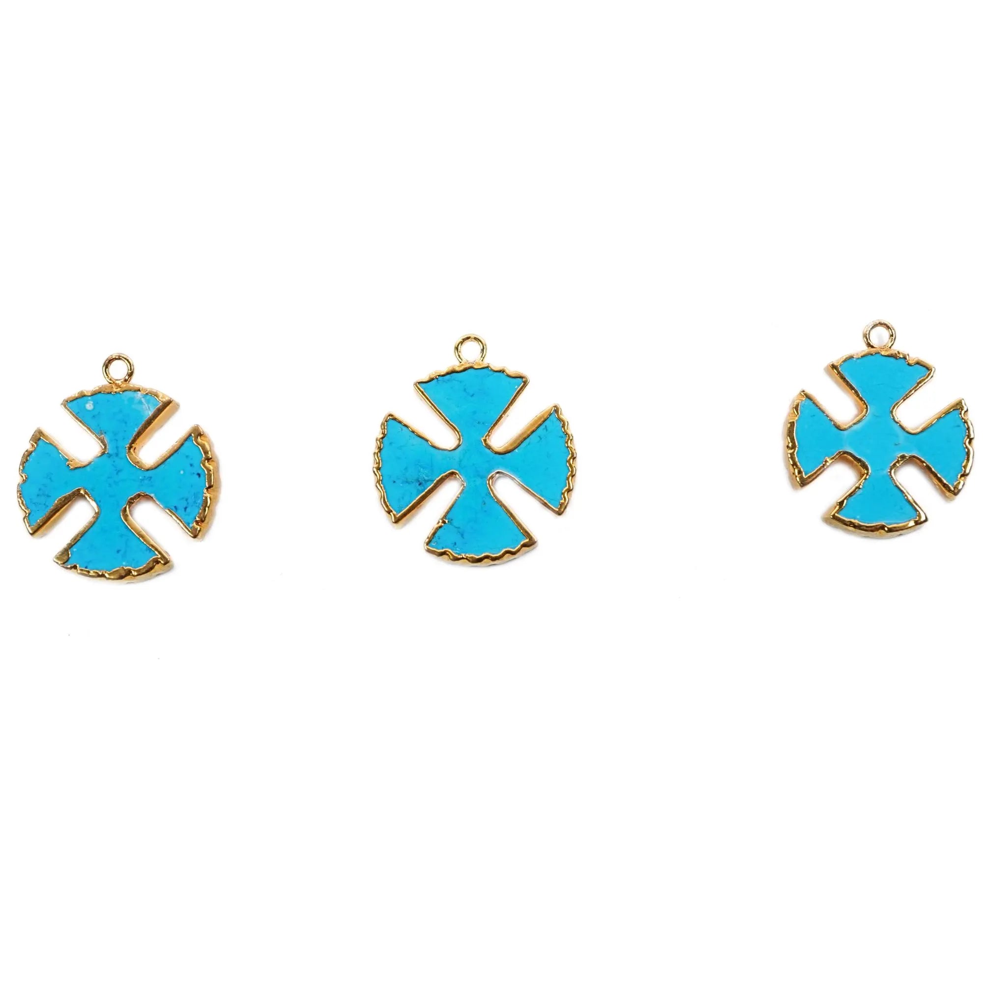 Howlite Turquoise Viking Cross Shape Gemstone Gold Electroplated Charm Pendant