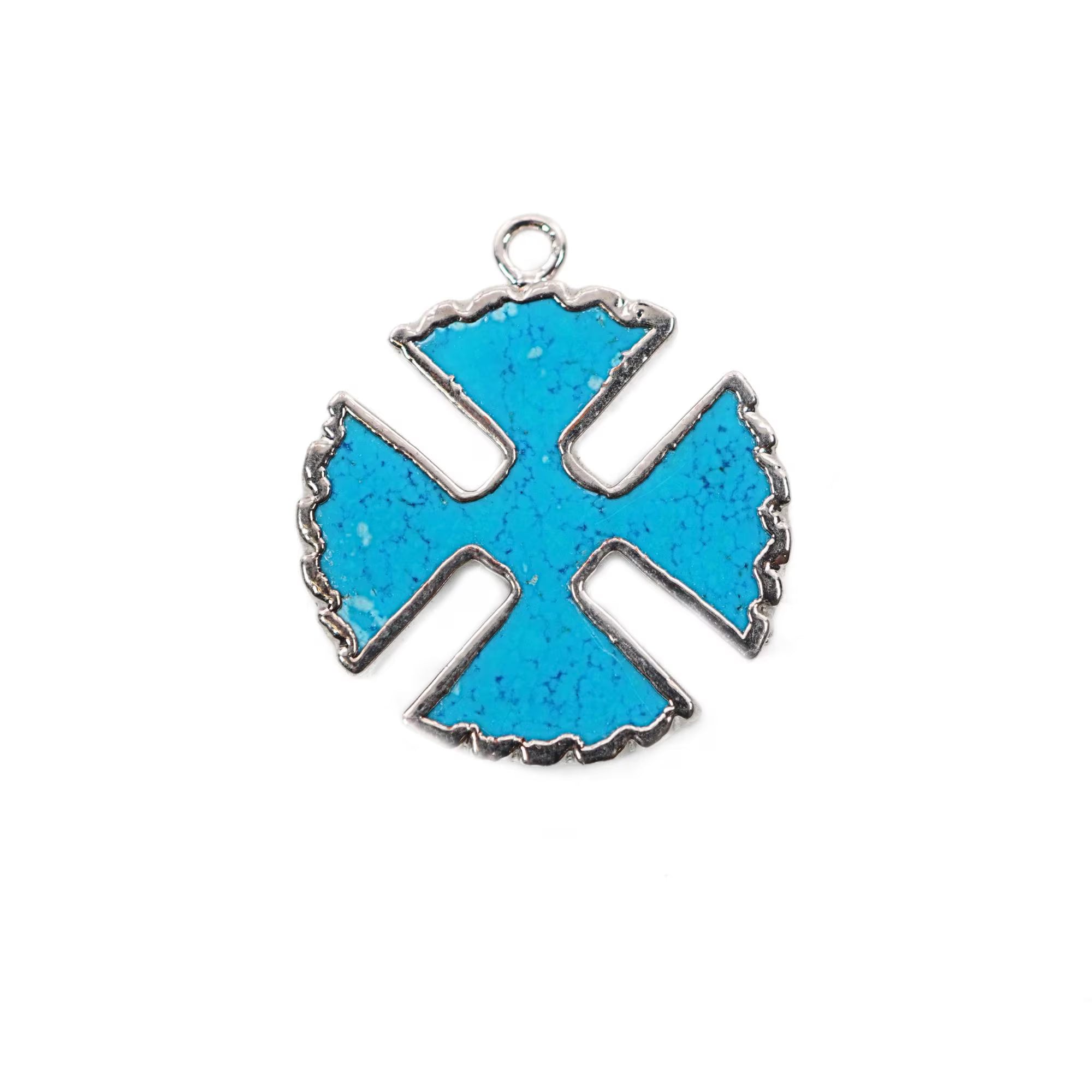 Howlite Turquoise Viking Cross Shape Gemstone Silver Electroplated Charm Pendant