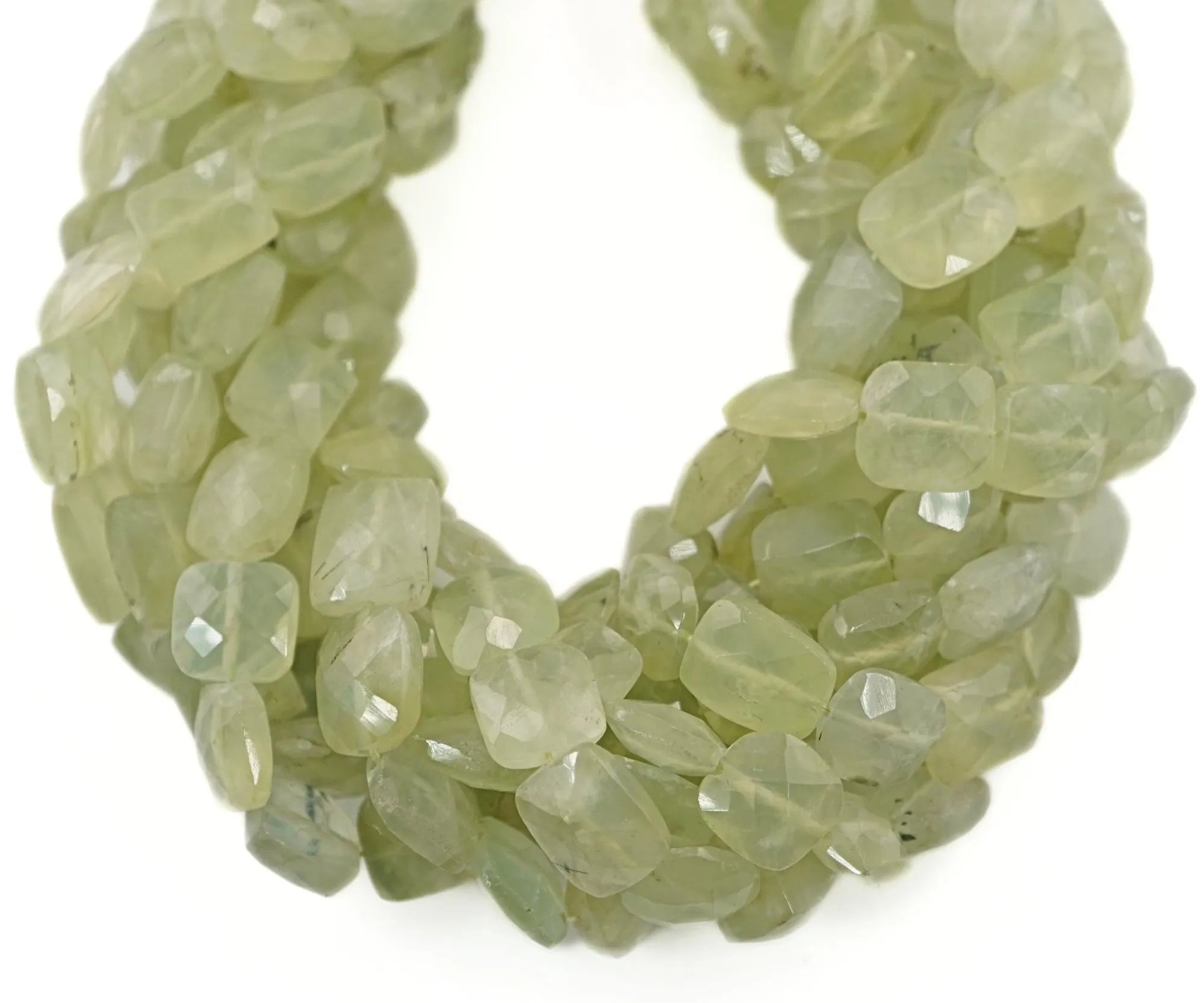 Prehnite Faceted Square Shape Gemstone Strand Beads