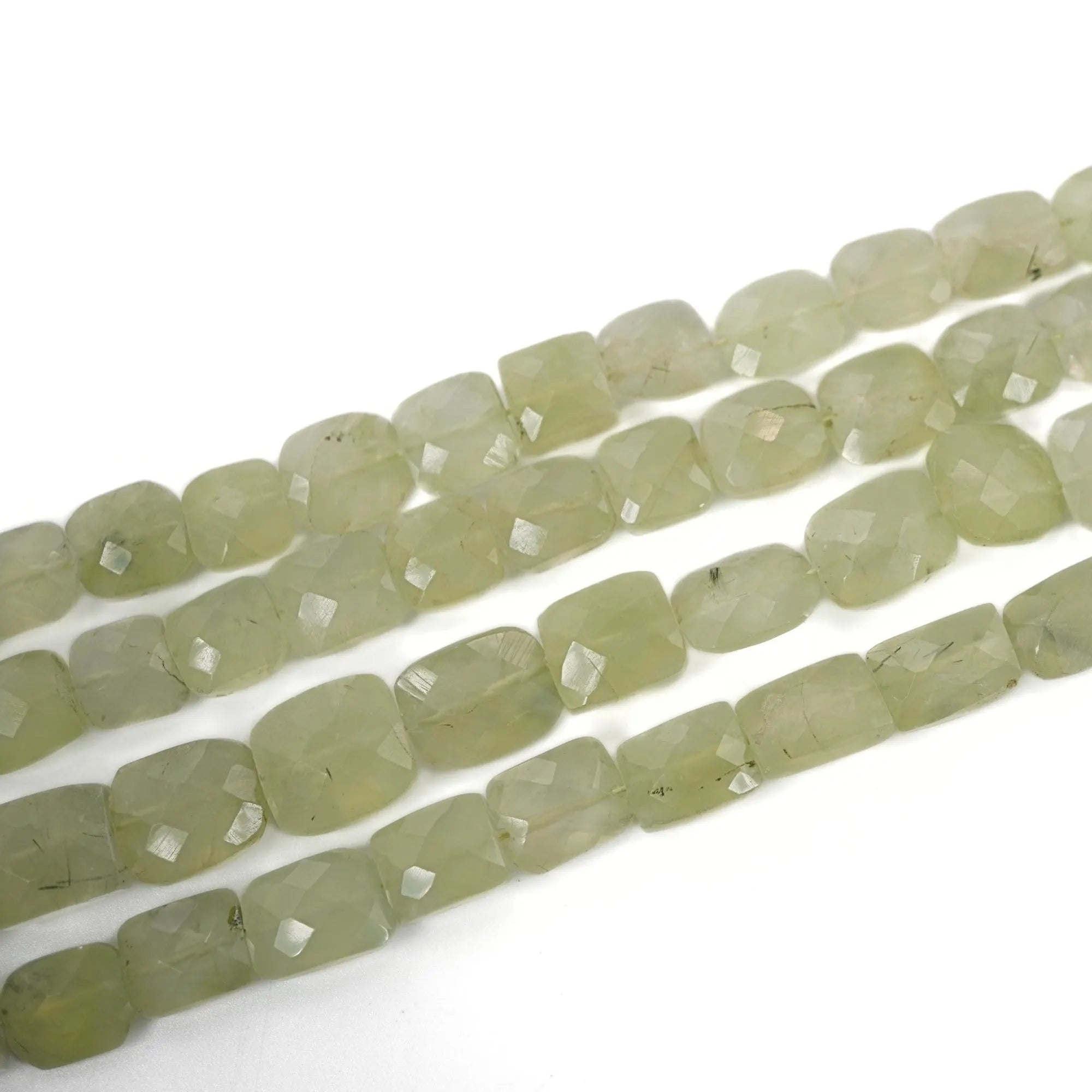 Prehnite Faceted Square Shape Gemstone Strand Beads