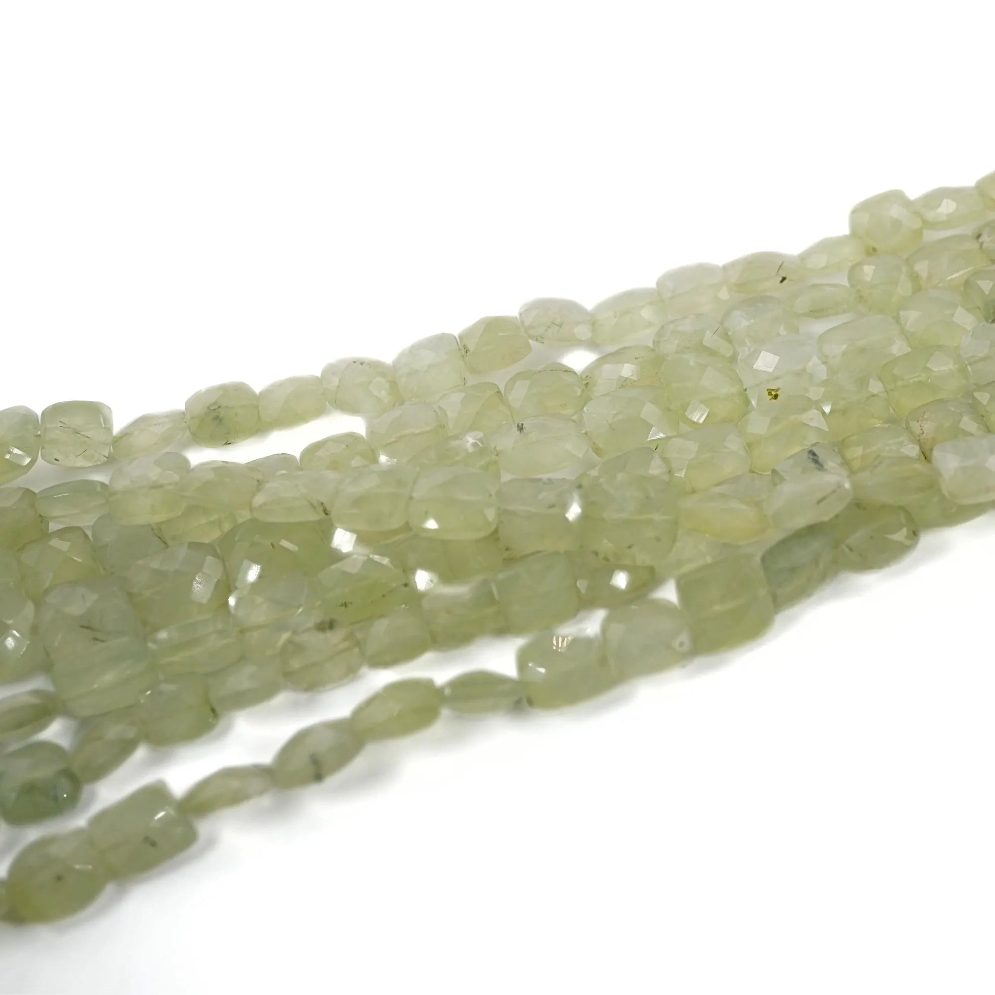 Prehnite Faceted Square Shape Gemstone Strand Beads
