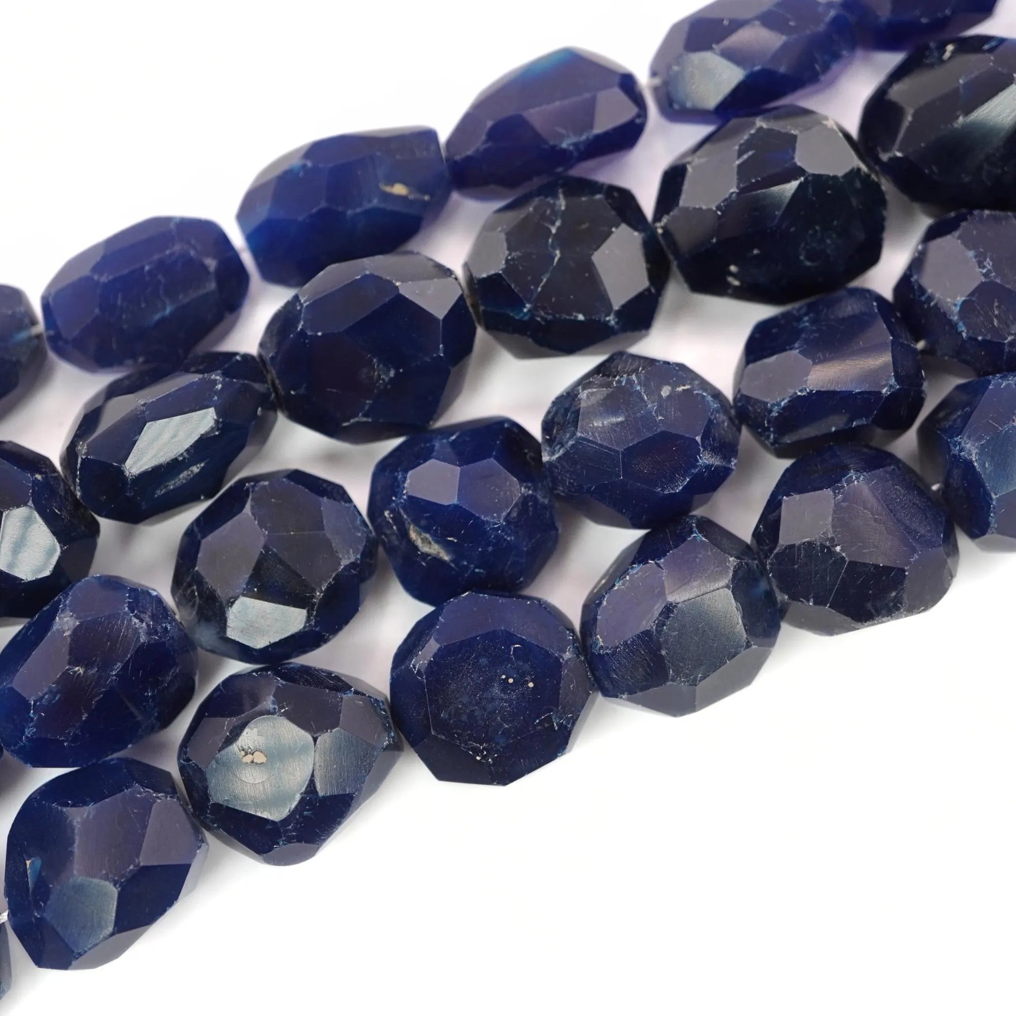 Blue Sapphires Quantum Faceted Nugget Shape Gemstone Strand Beads