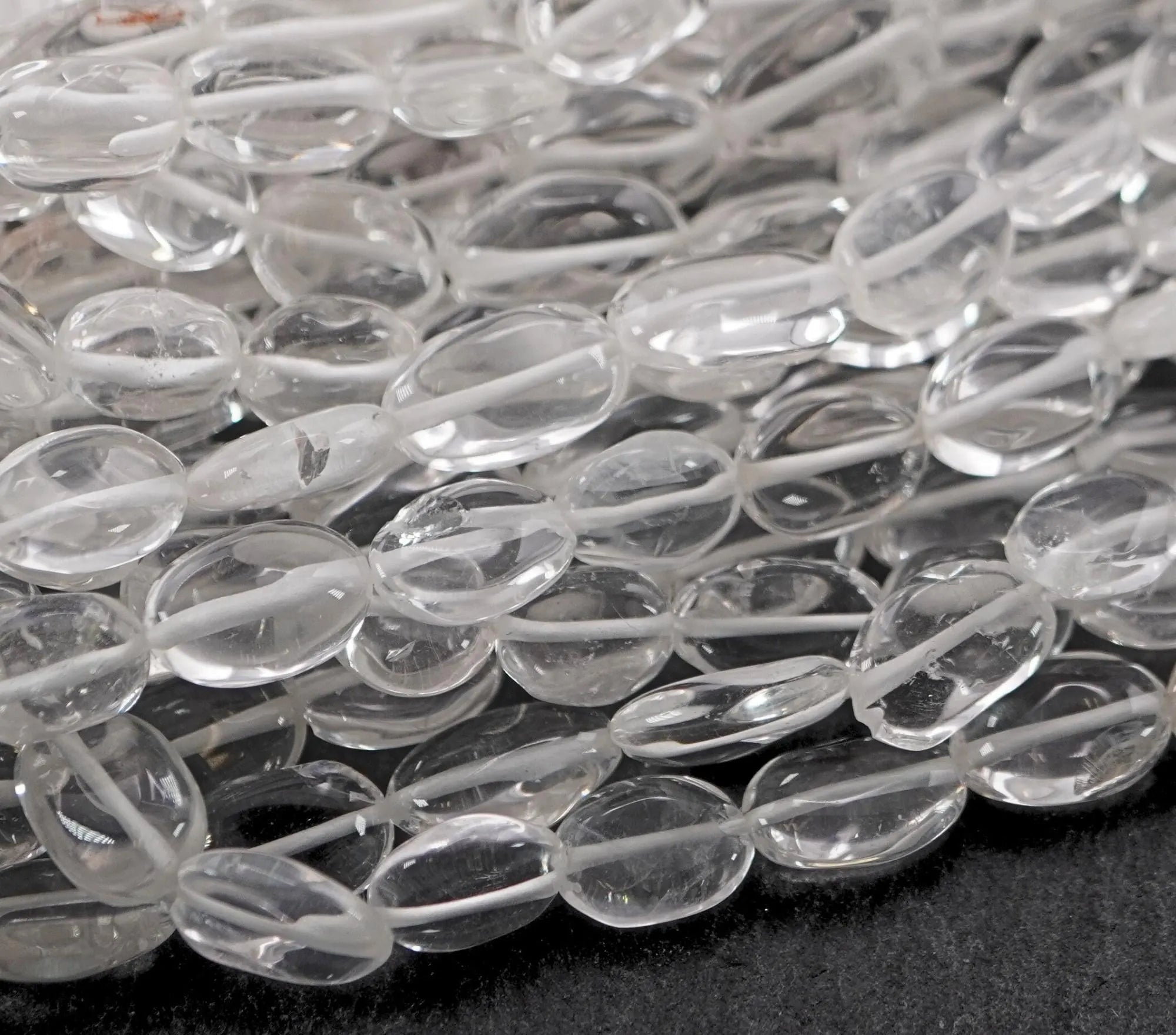 Crystal Quartz Smooth Oval Shape Gemstone Strand Beads