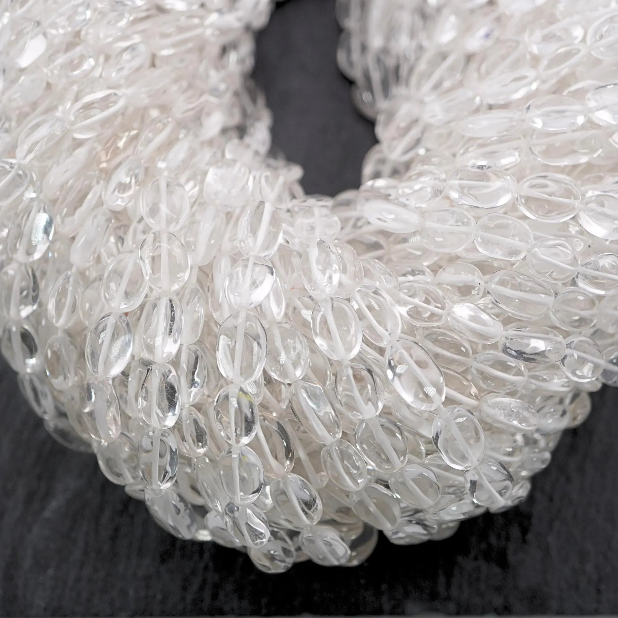 Crystal Quartz Smooth Oval Shape Gemstone Strand Beads