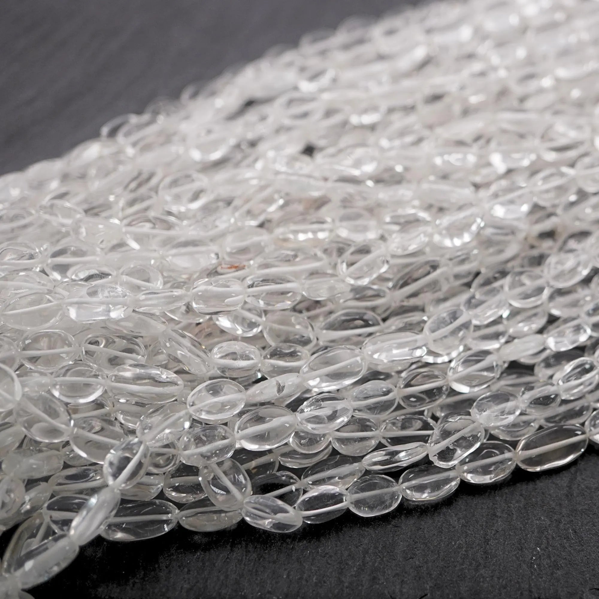 Crystal Quartz Smooth Oval Shape Gemstone Strand Beads