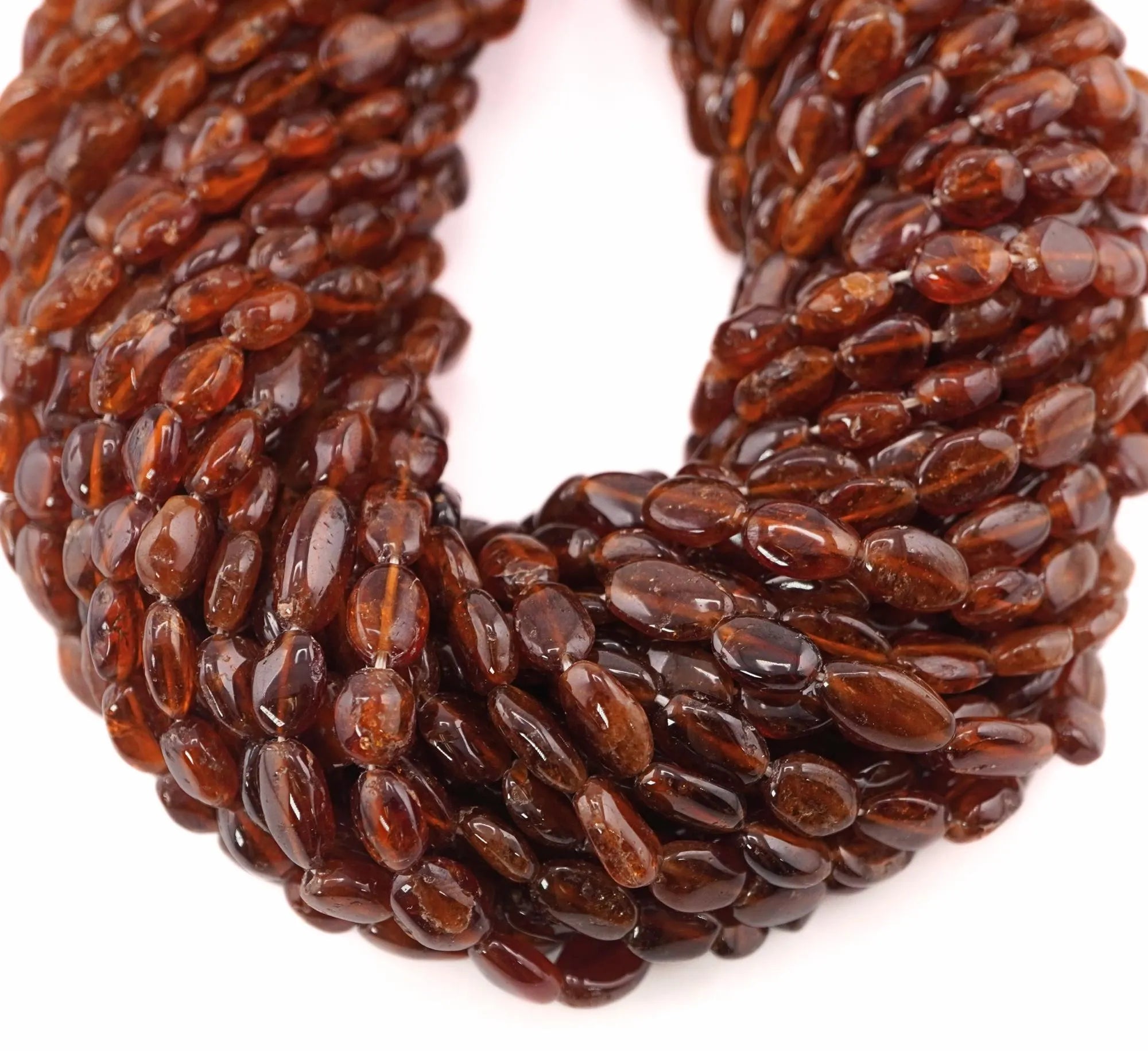 Hessonite Garnet Smooth Oval Shape Gemstone Strand Beads