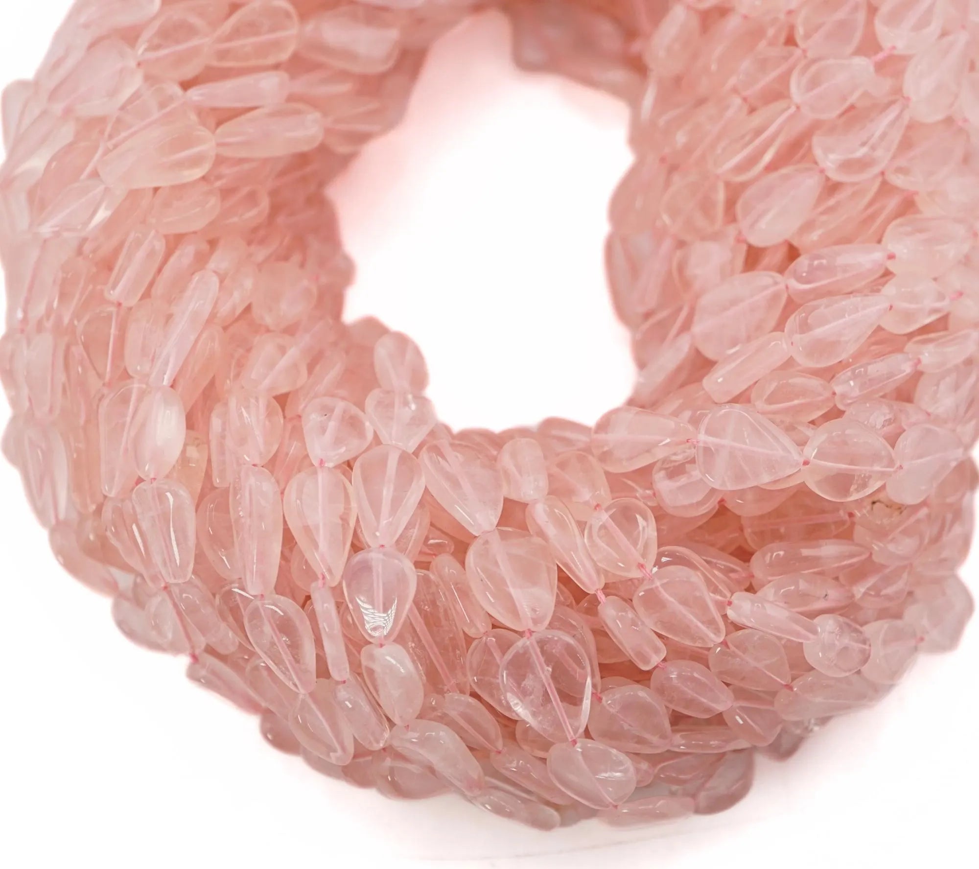 Rose Quartz Smooths Pear Shape Gemstone Strand Beads