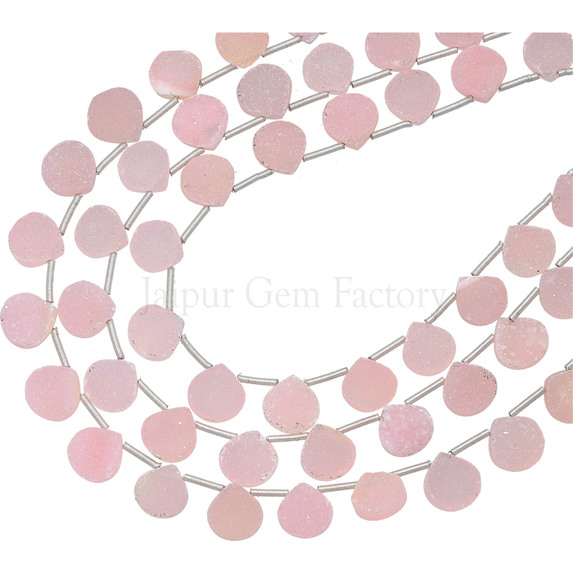 Pink Druzy Heart Shape Gemstone Side Drill Strand Beads