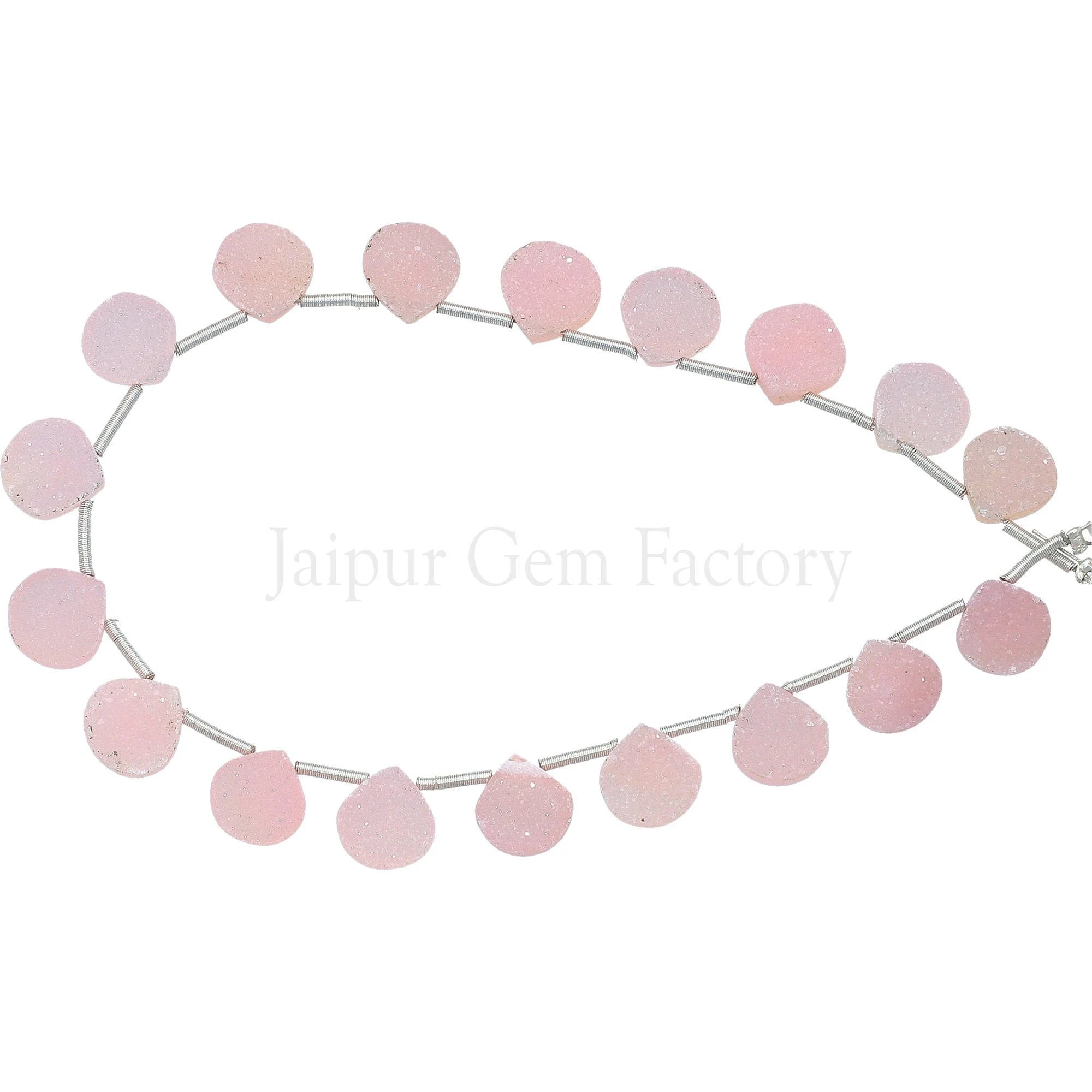 Pink Druzy Heart Shape Gemstone Side Drill Strand Beads