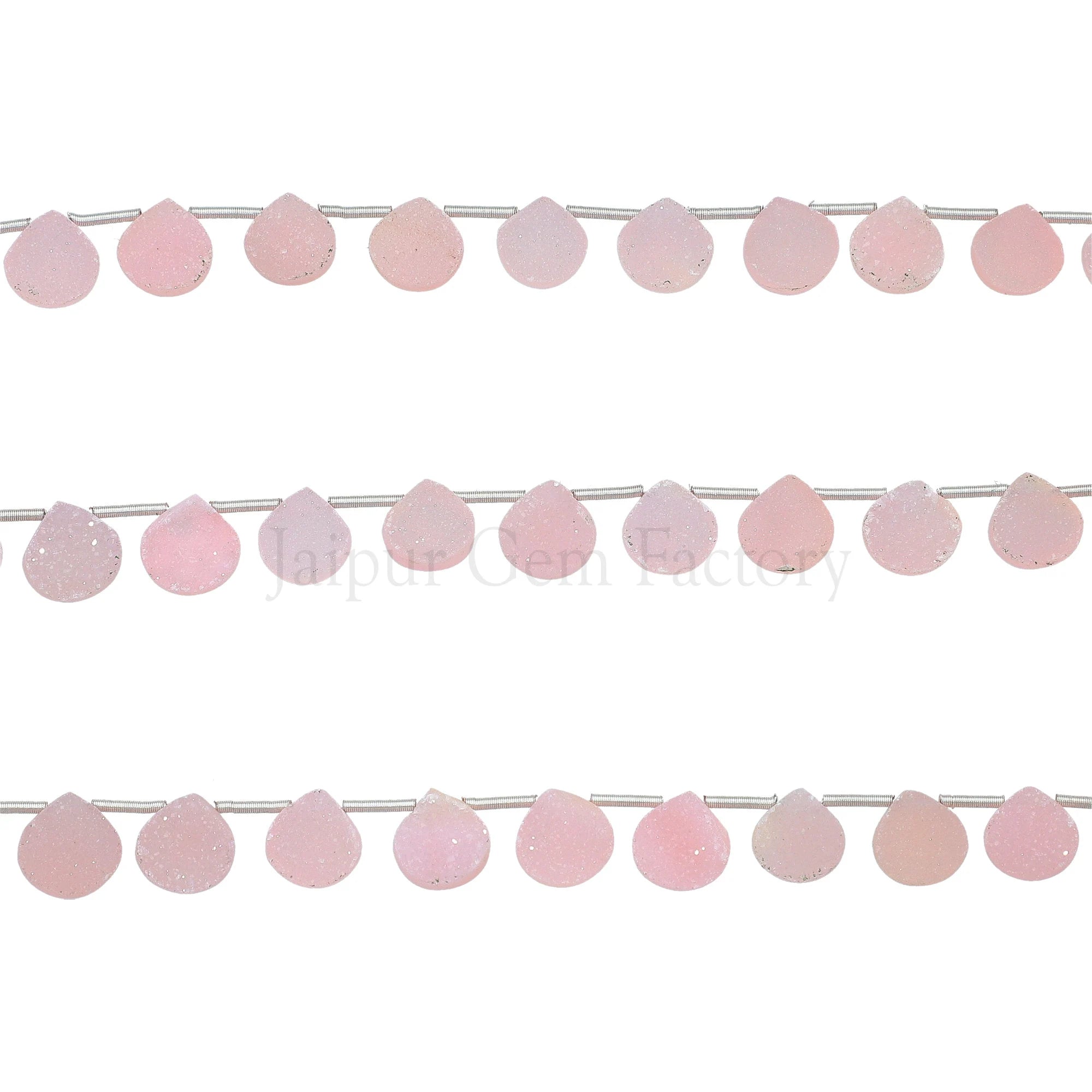 Pink Druzy Heart Shape Gemstone Side Drill Strand Beads