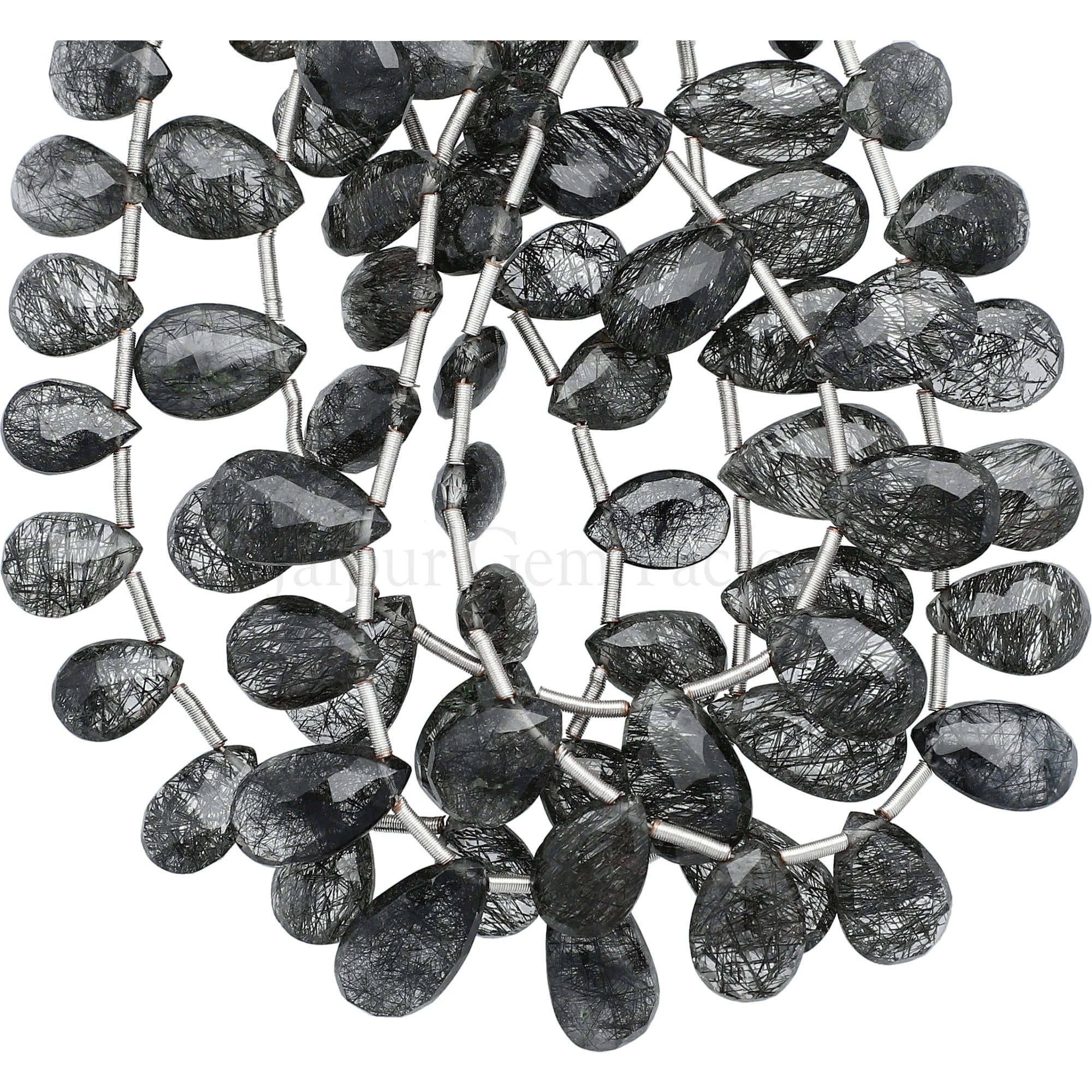 Black Rutilated Quartz Faceted Pear Shape Gemstone Strand Beads