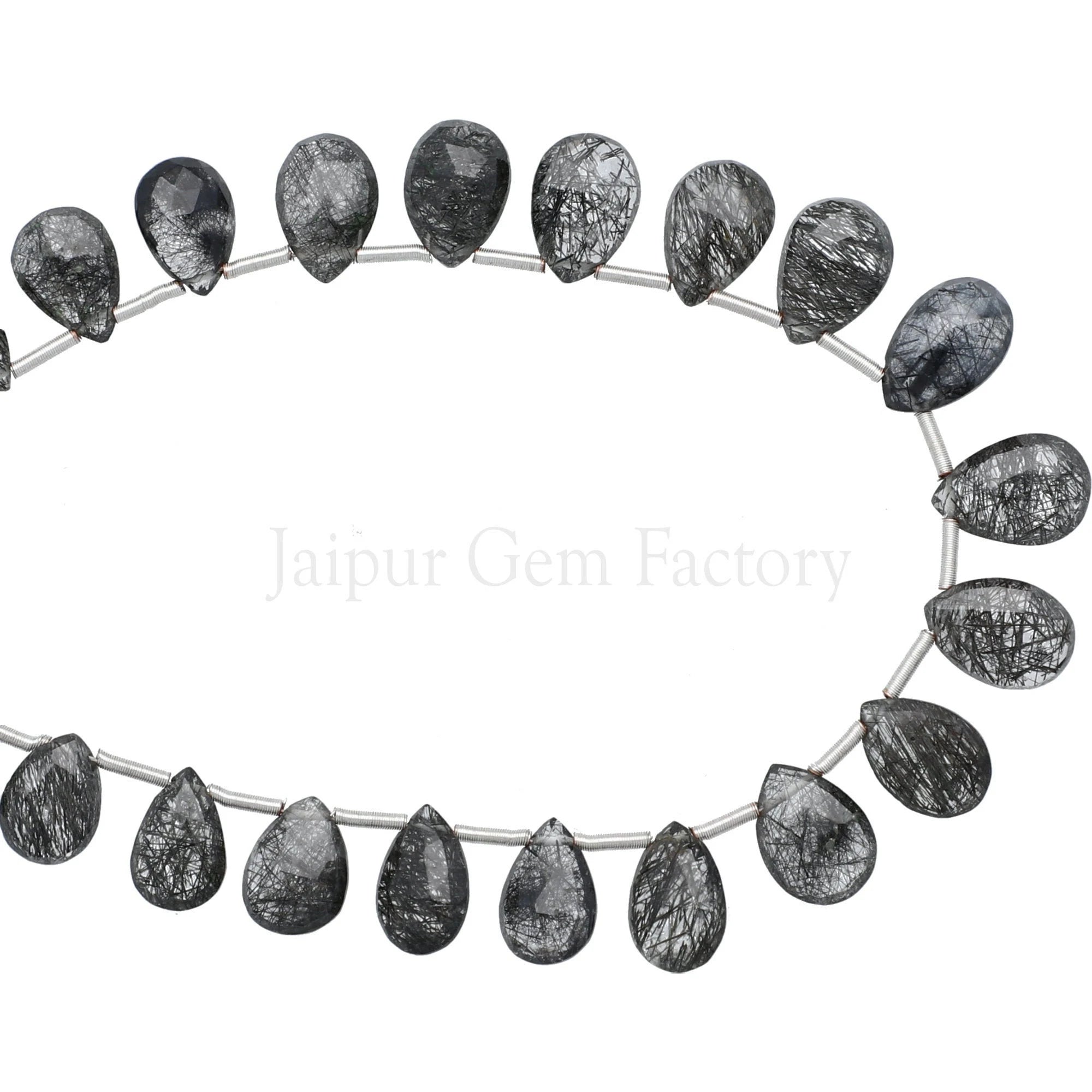 Black Rutilated Quartz Faceted Pear Shape Gemstone Strand Beads