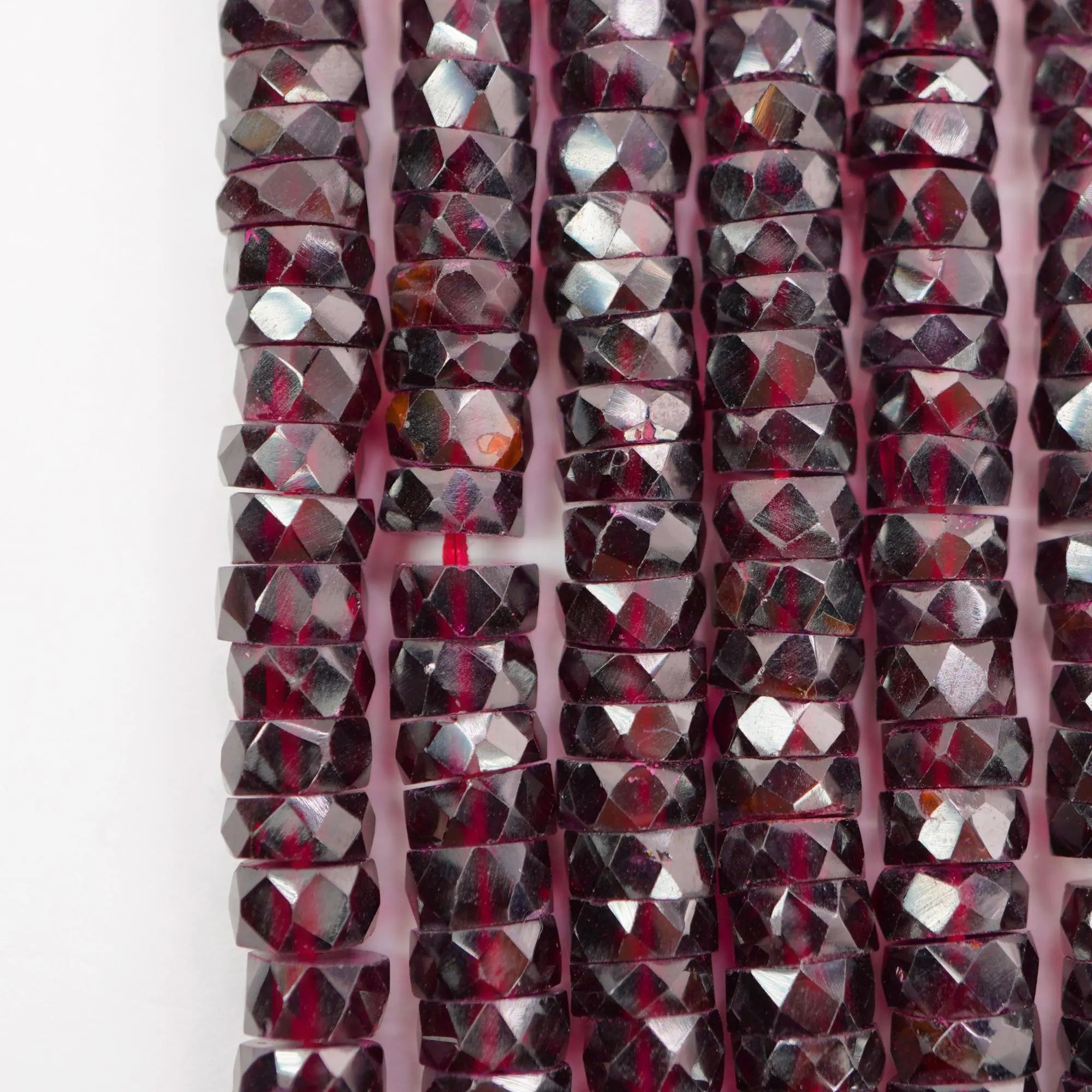 Red Garnet Faceted Button Shape Gemstone Strand Beads