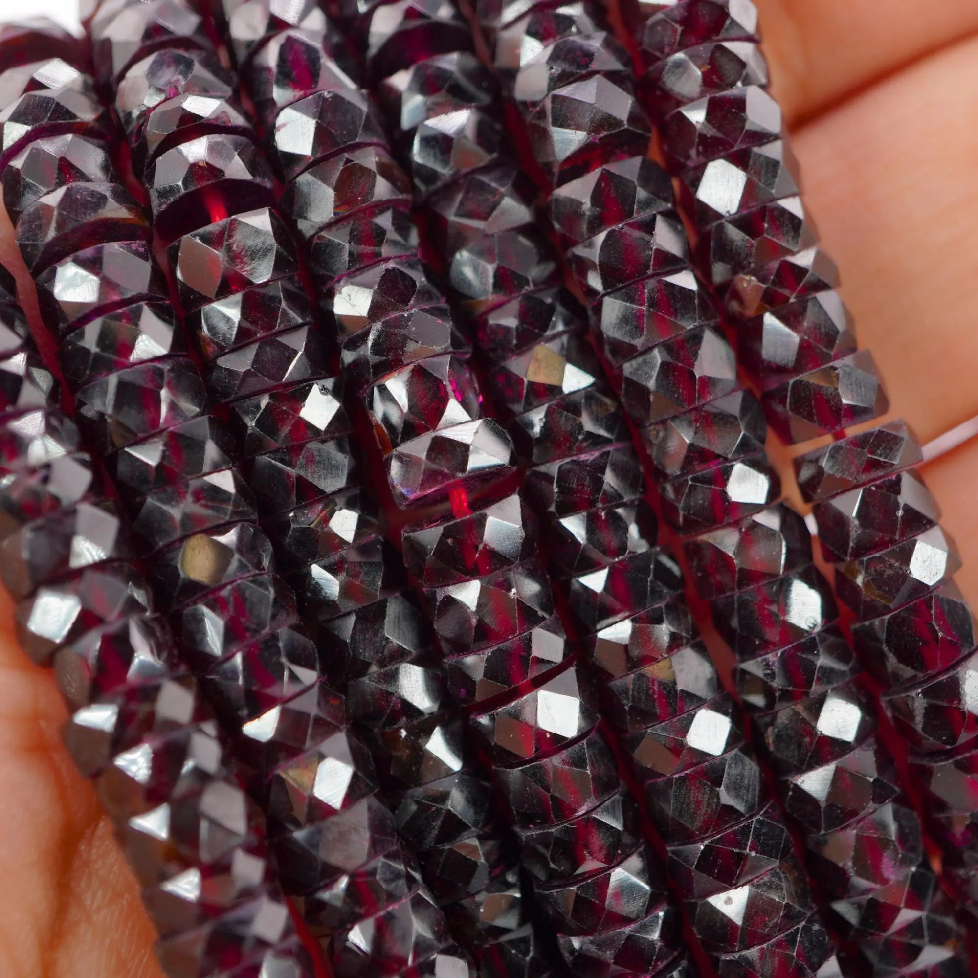 Red Garnet Faceted Button Shape Gemstone Strand Beads