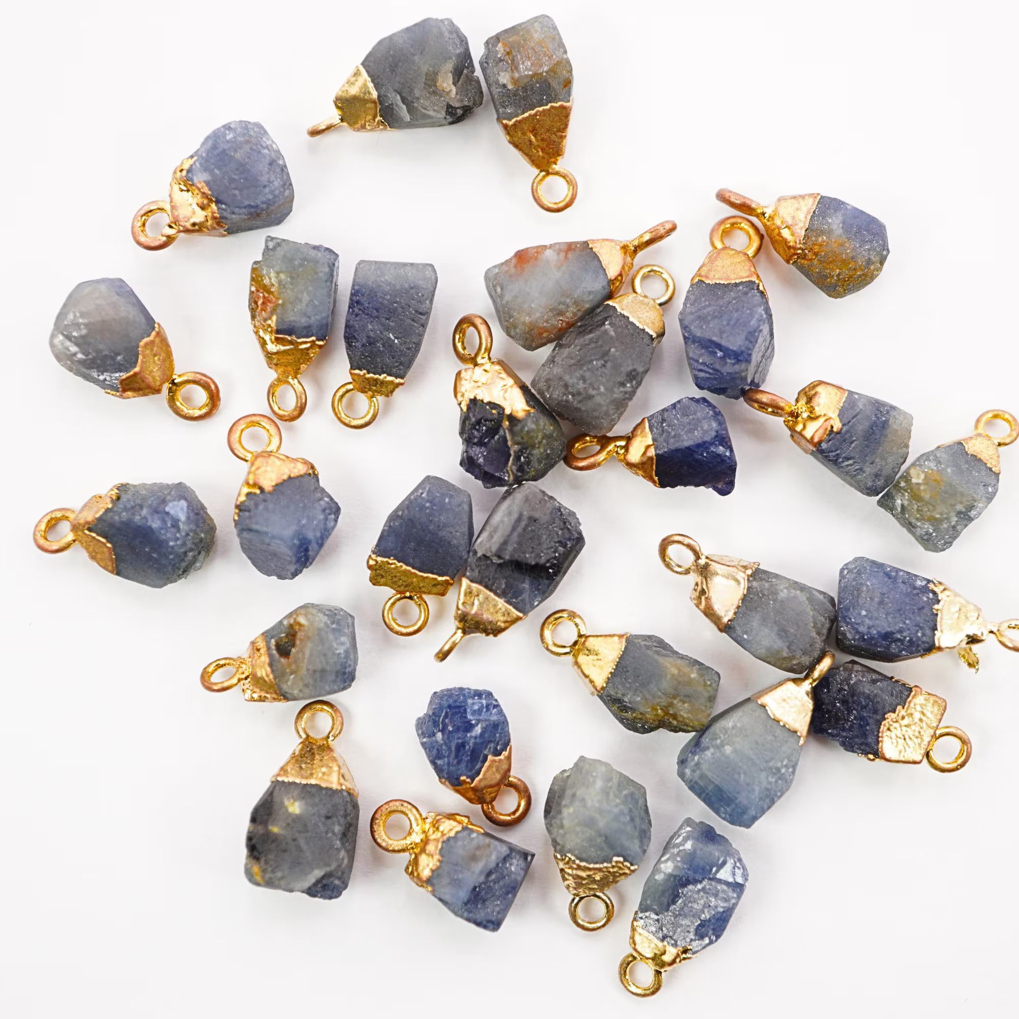 Iolite Rough Shape Gemstone Gold Electroplated Charm Pendant