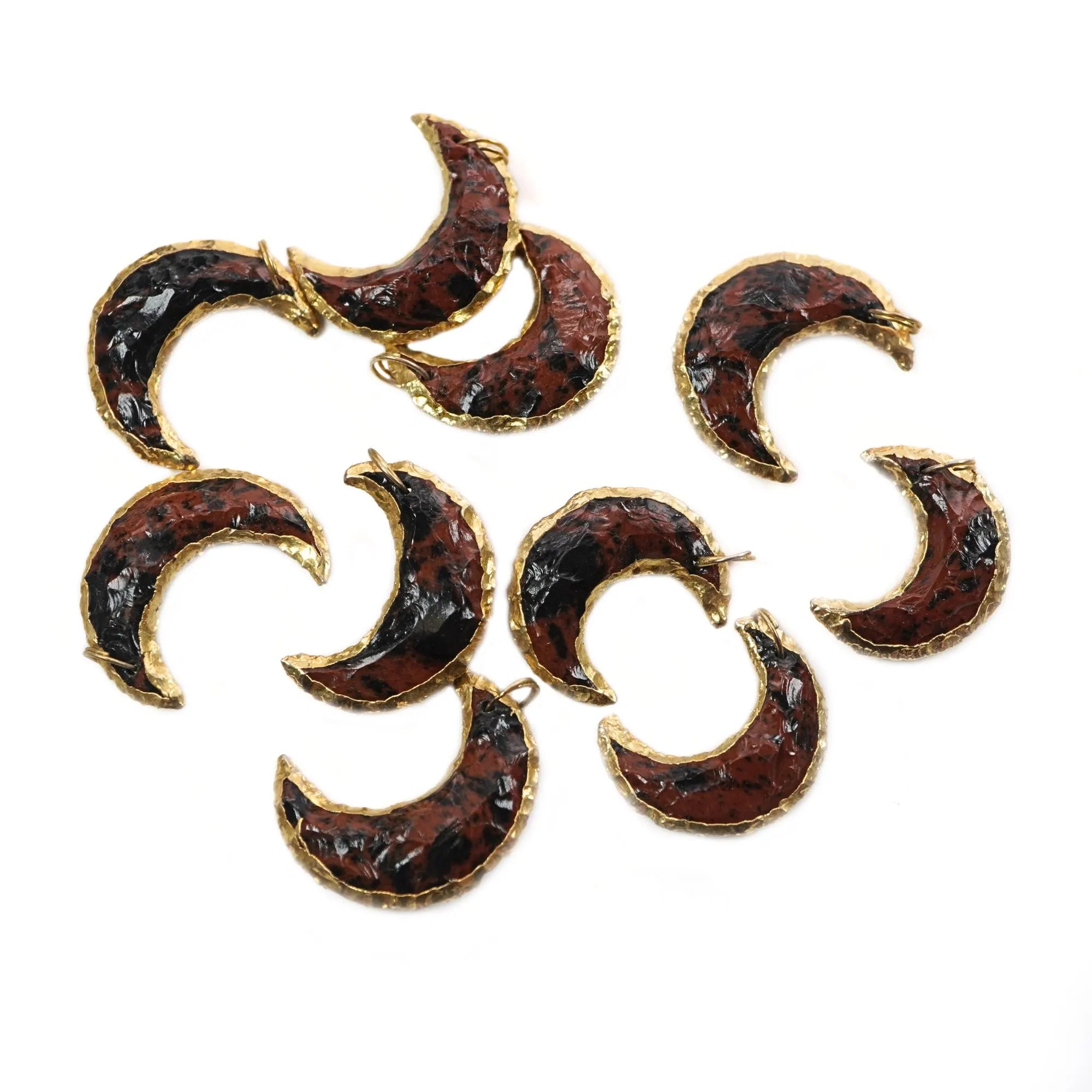 Mahogany Obsidian Large Crescent Moon Gold Electroplated Charm Pendant