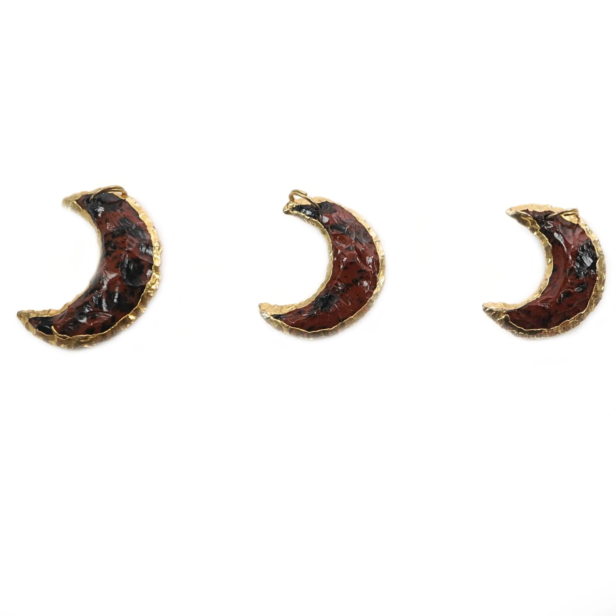 Mahogany Obsidian Large Crescent Moon Gold Electroplated Charm Pendant