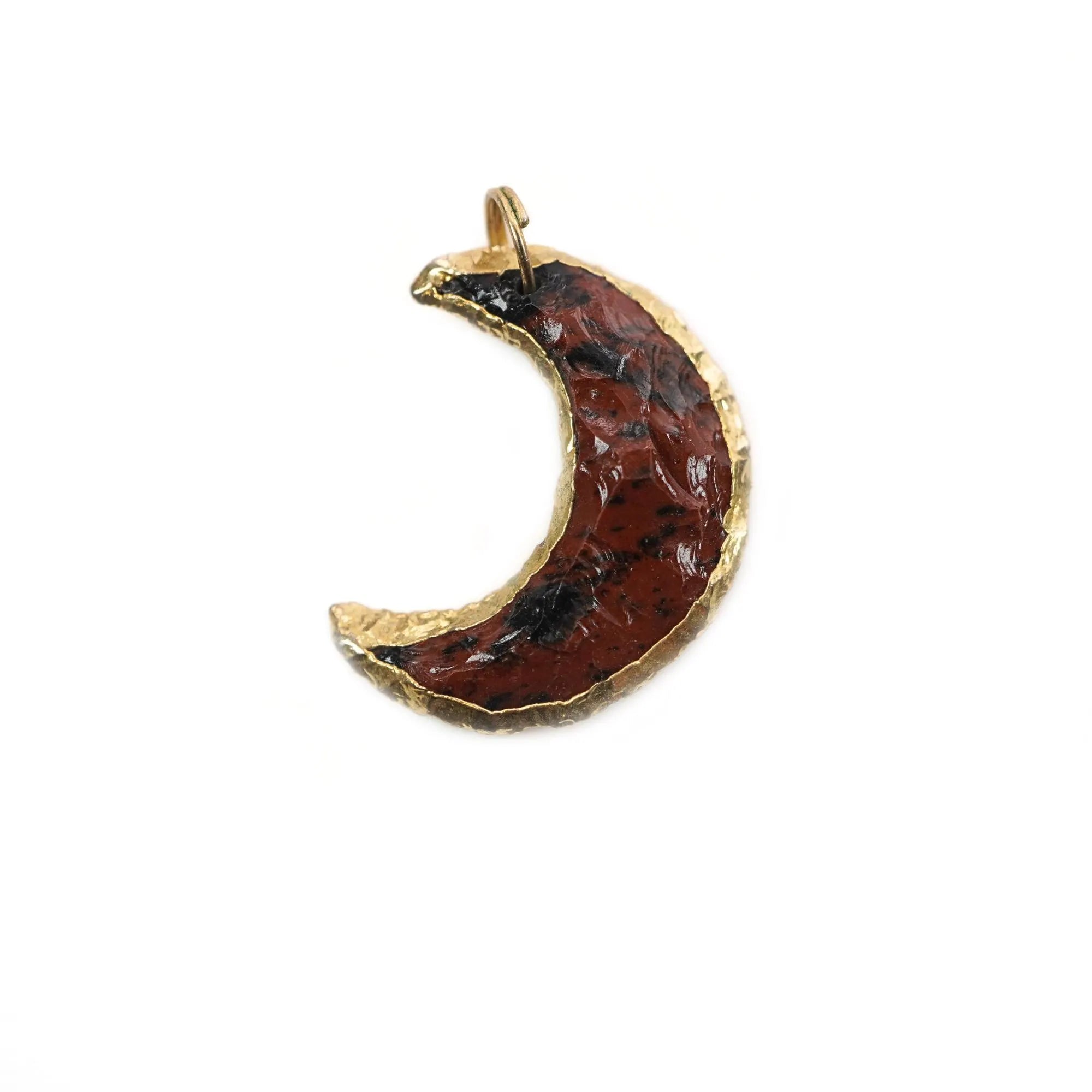 Mahogany Obsidian Large Crescent Moon Gold Electroplated Charm Pendant