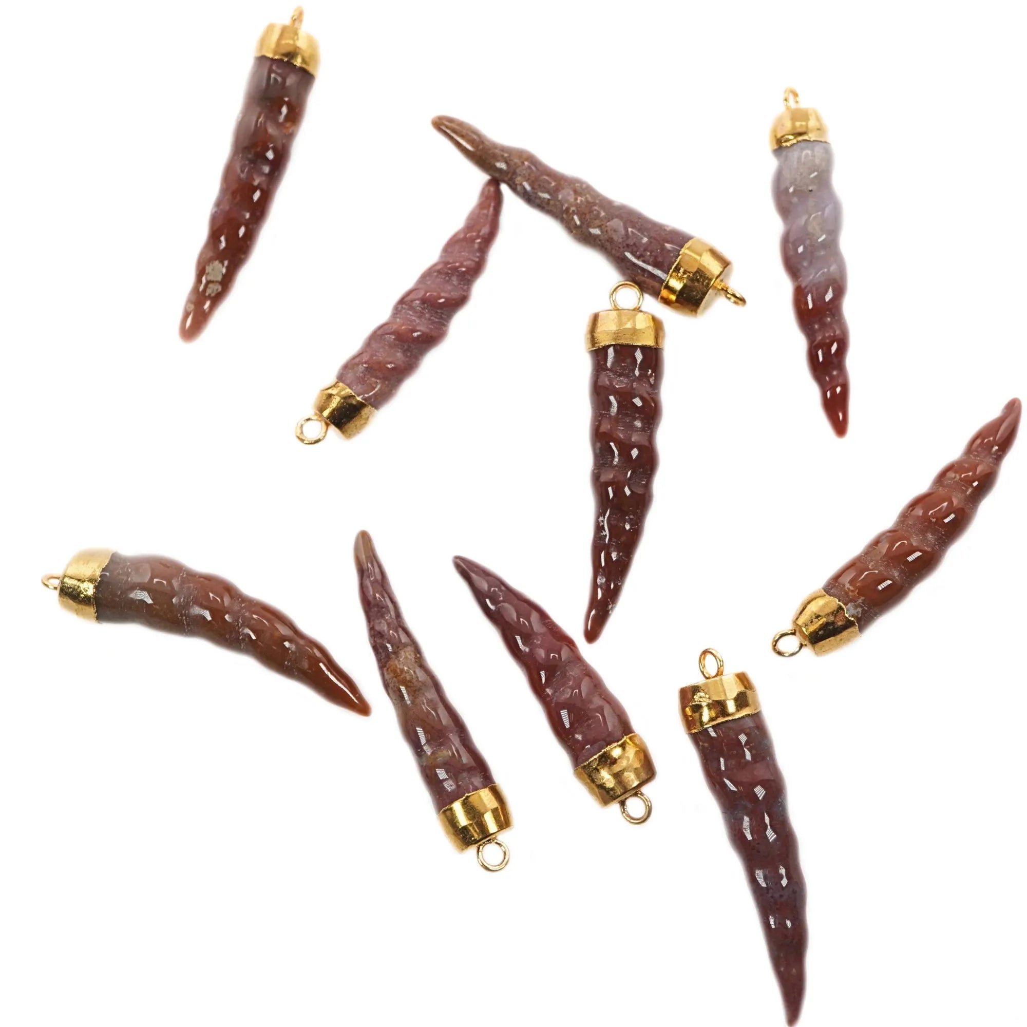 Hessonite Garnet Chili Gemstone Gold Electroplated Charm Pendant