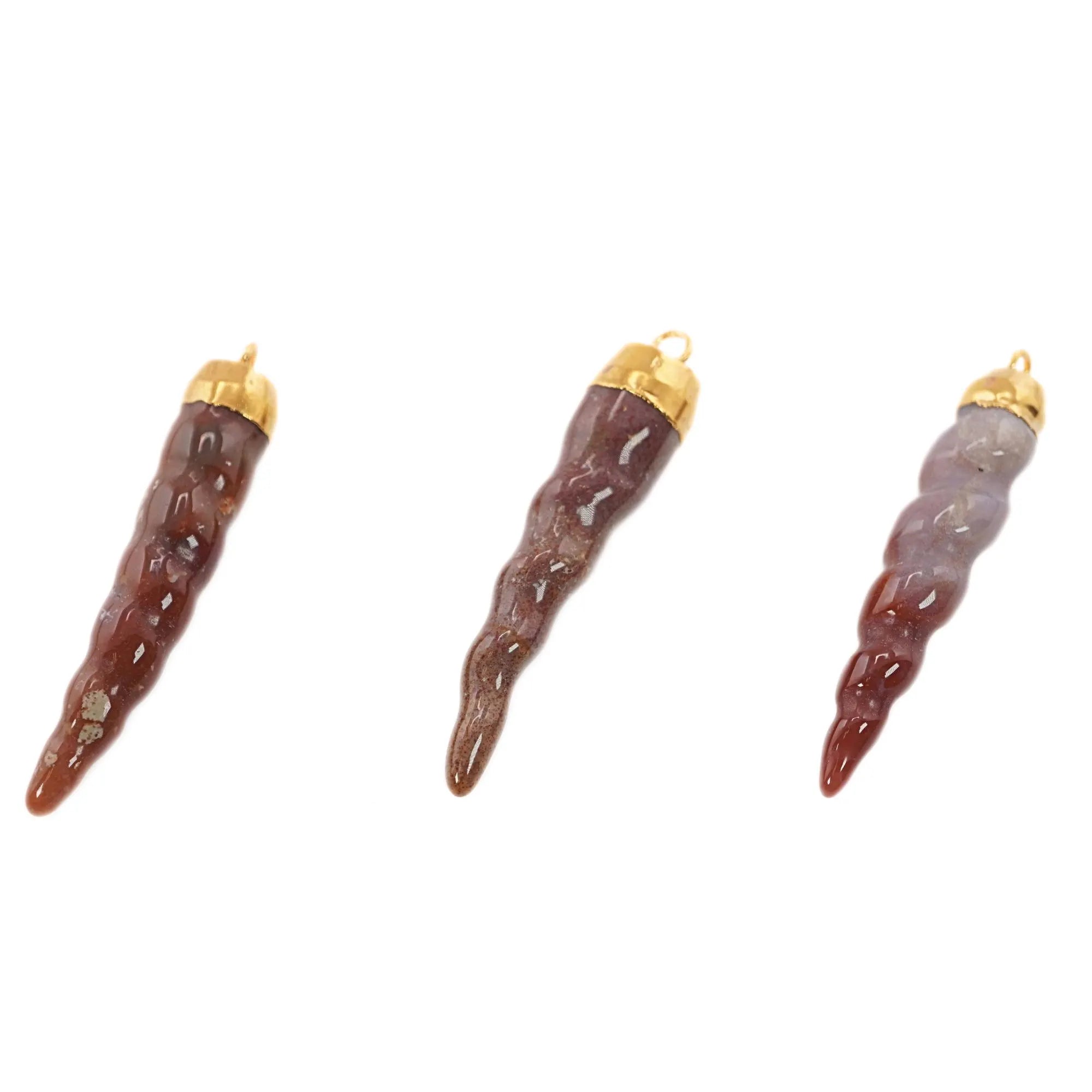 Hessonite Garnet Chili Gemstone Gold Electroplated Charm Pendant