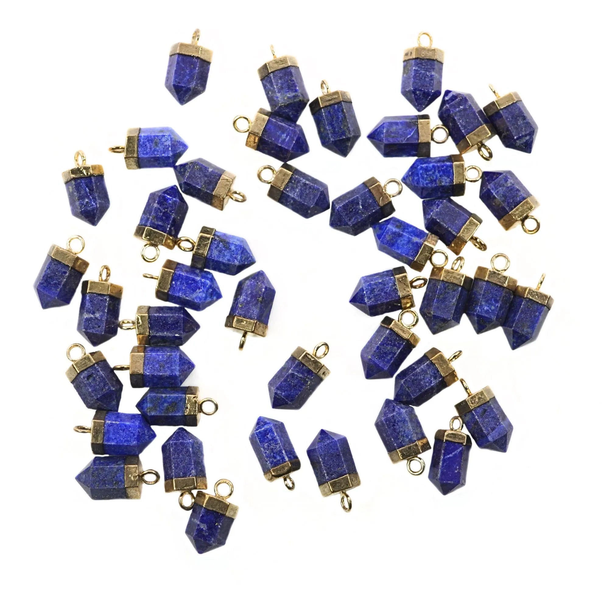 Lapis Lazuli Faceted Pointer Pencil Shape Gemstone Gold Electroplated Charm Pendant