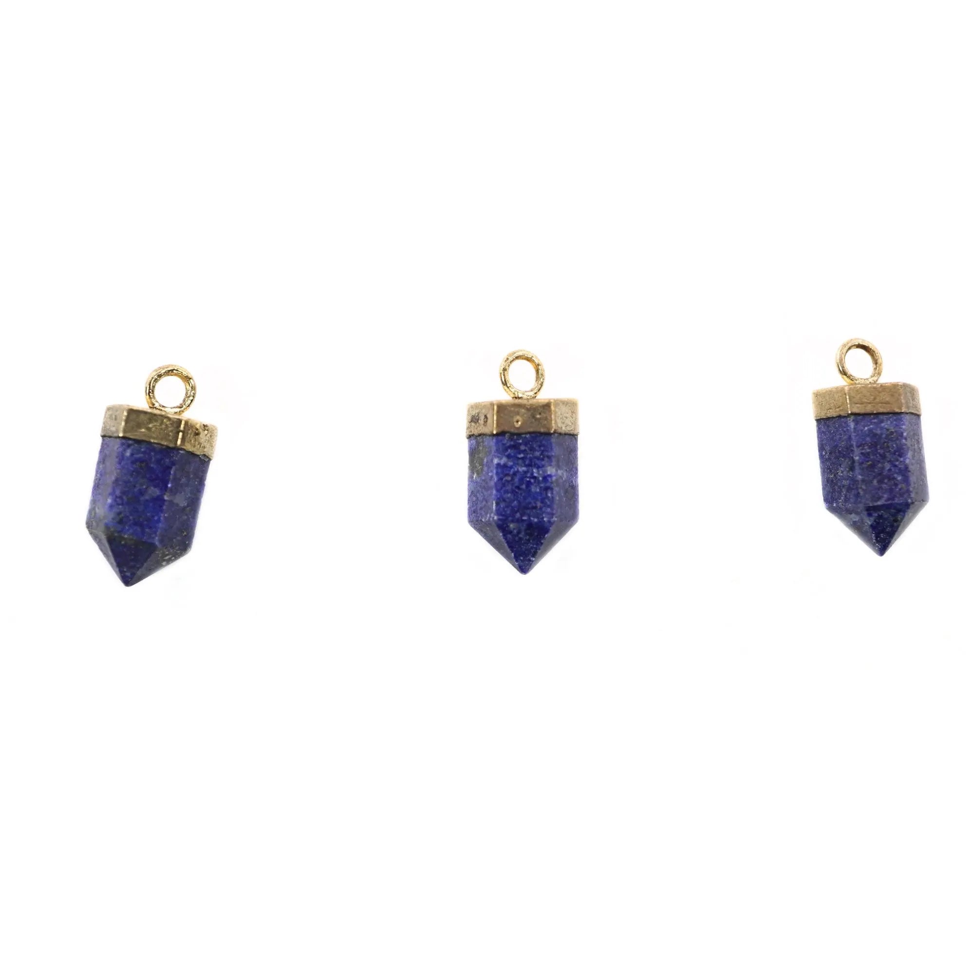 Lapis Lazuli Faceted Pointer Pencil Shape Gemstone Gold Electroplated Charm Pendant
