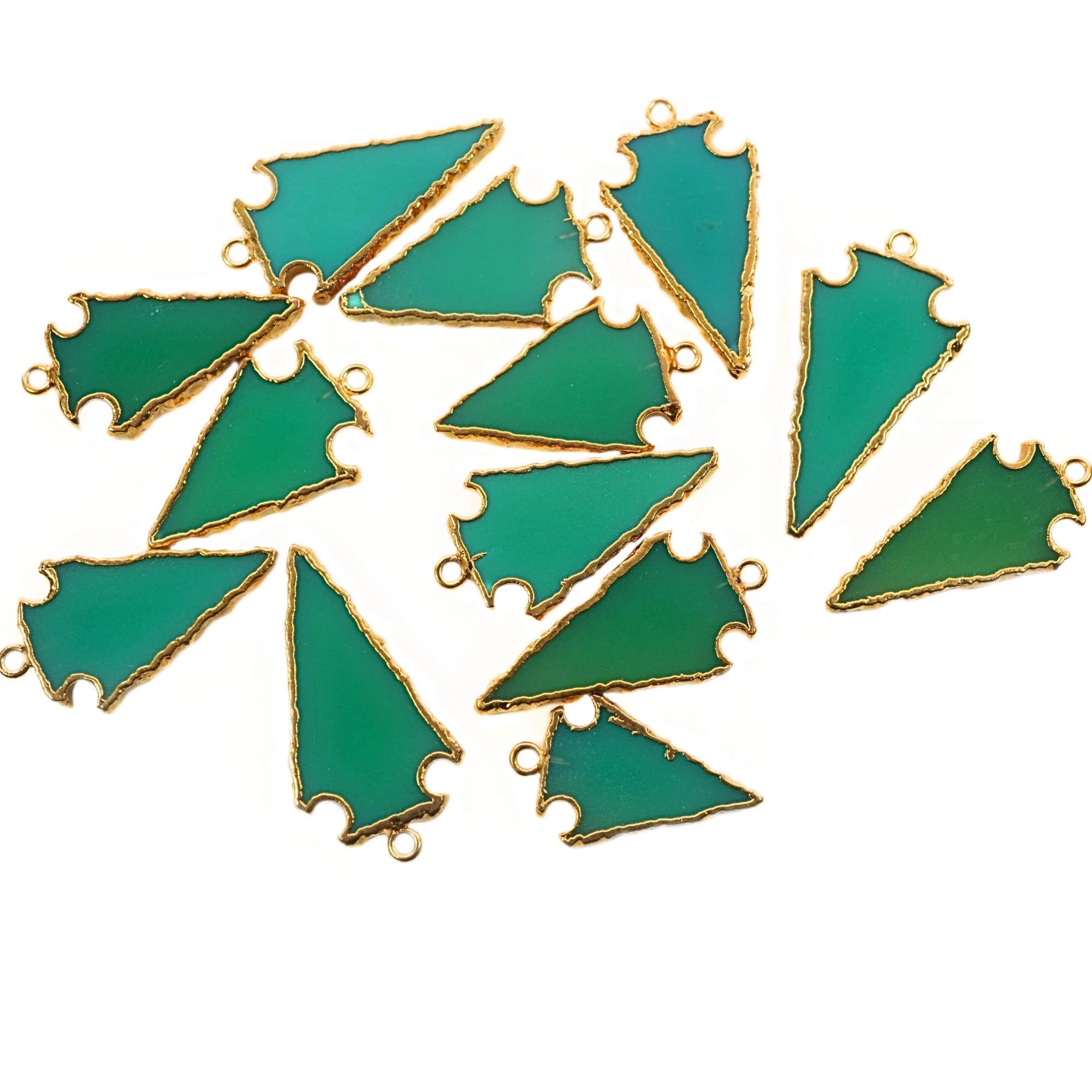 Green Chrysoprase Arrowhead Shape Gemstone Gold Electroplated Charm Pendant