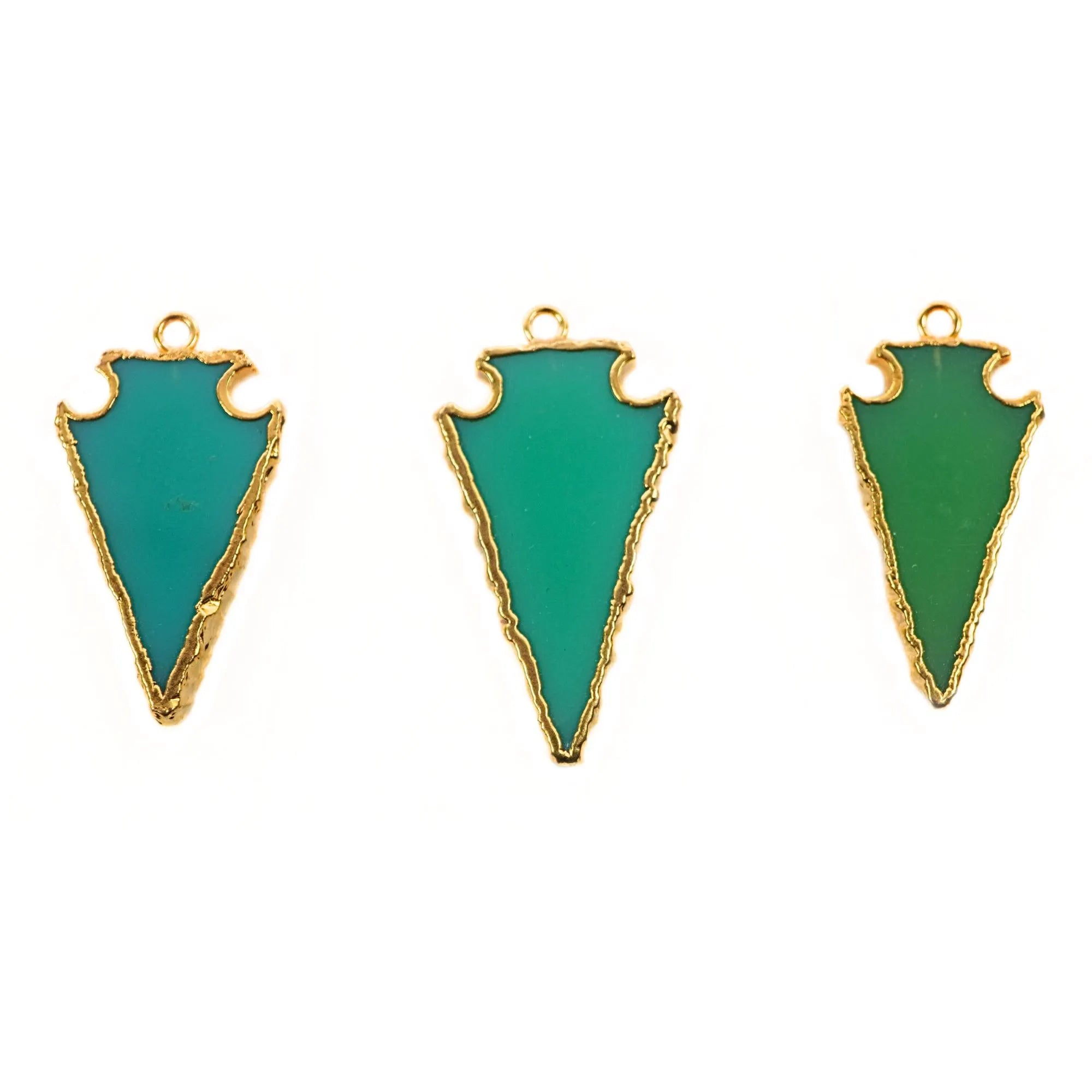 Green Chrysoprase Arrowhead Shape Gemstone Gold Electroplated Charm Pendant