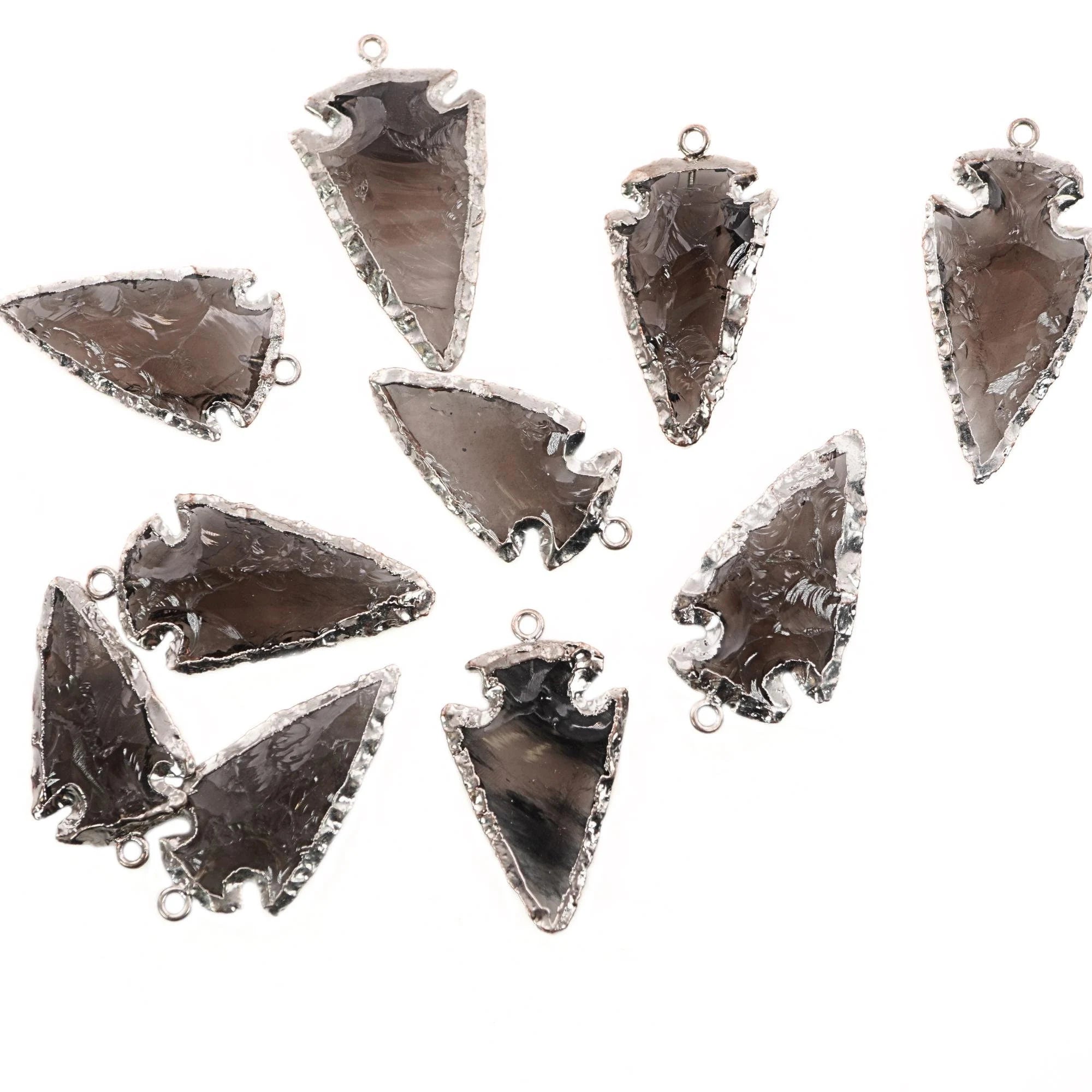 Smokey Quartz Arrowhead Shape Gemstone Silver Electroplated Pendant Charm