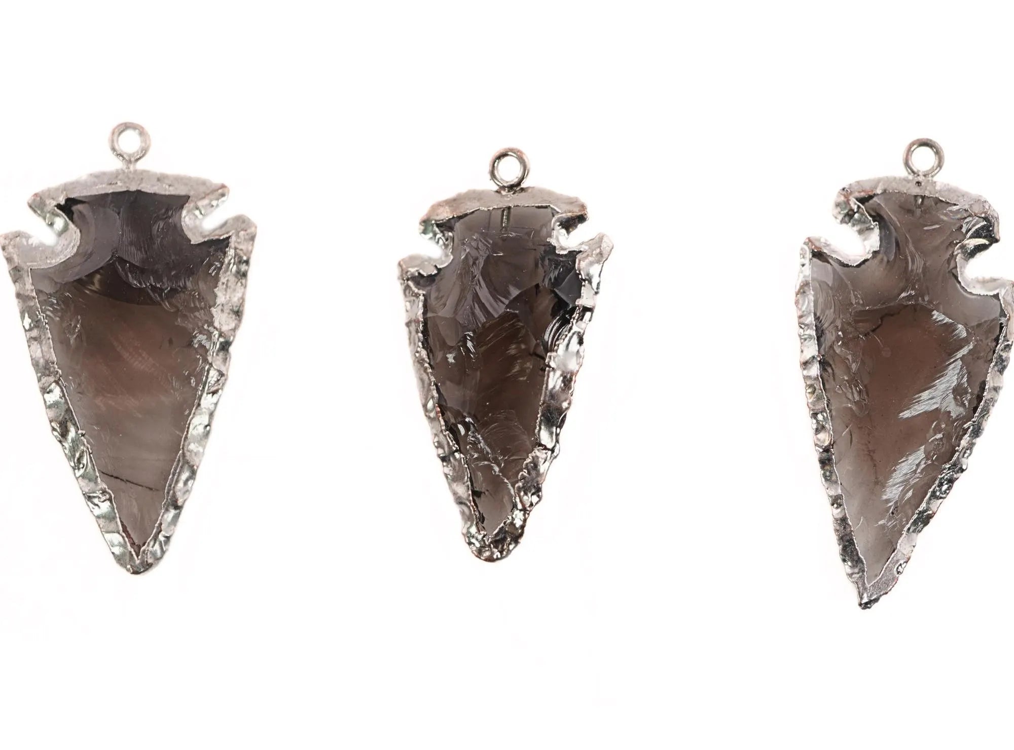 Smokey Quartz Arrowhead Shape Gemstone Silver Electroplated Pendant Charm