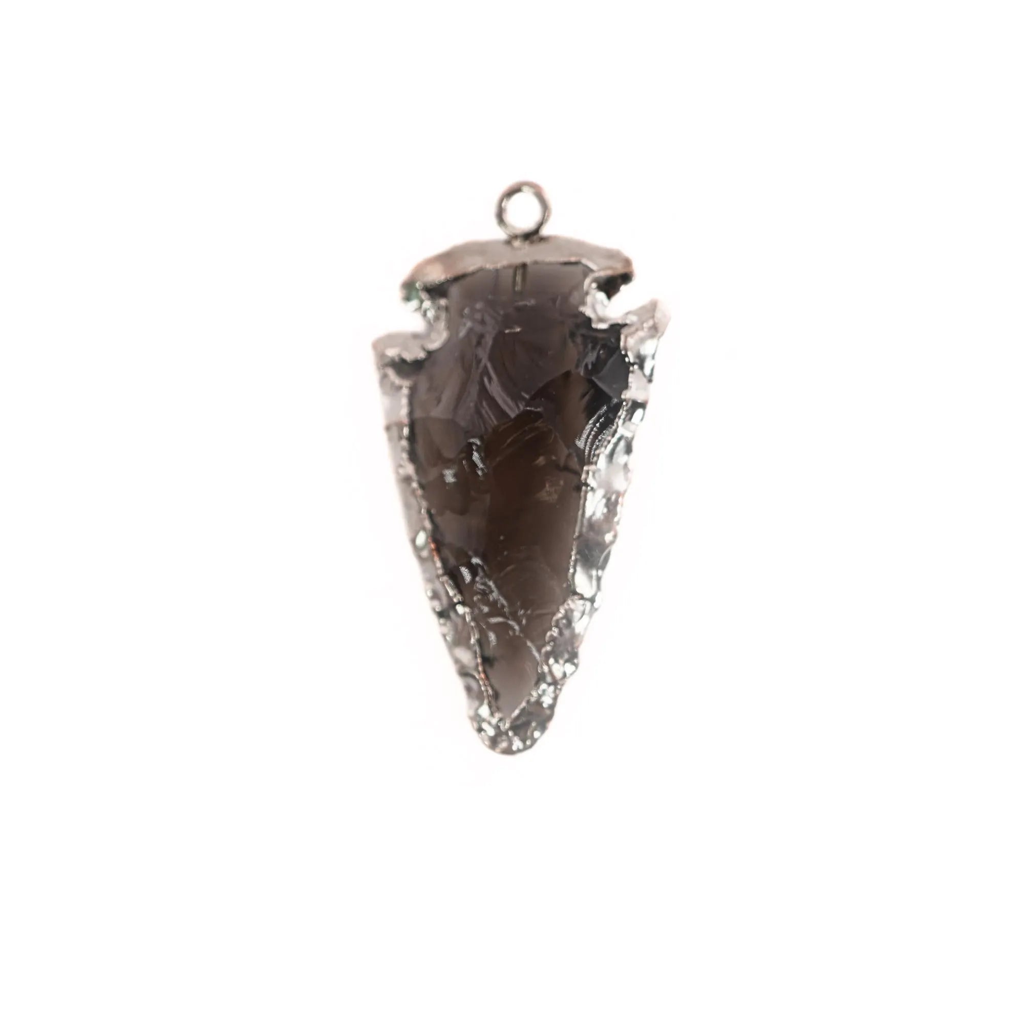 Smokey Quartz Arrowhead Shape Gemstone Silver Electroplated Pendant Charm