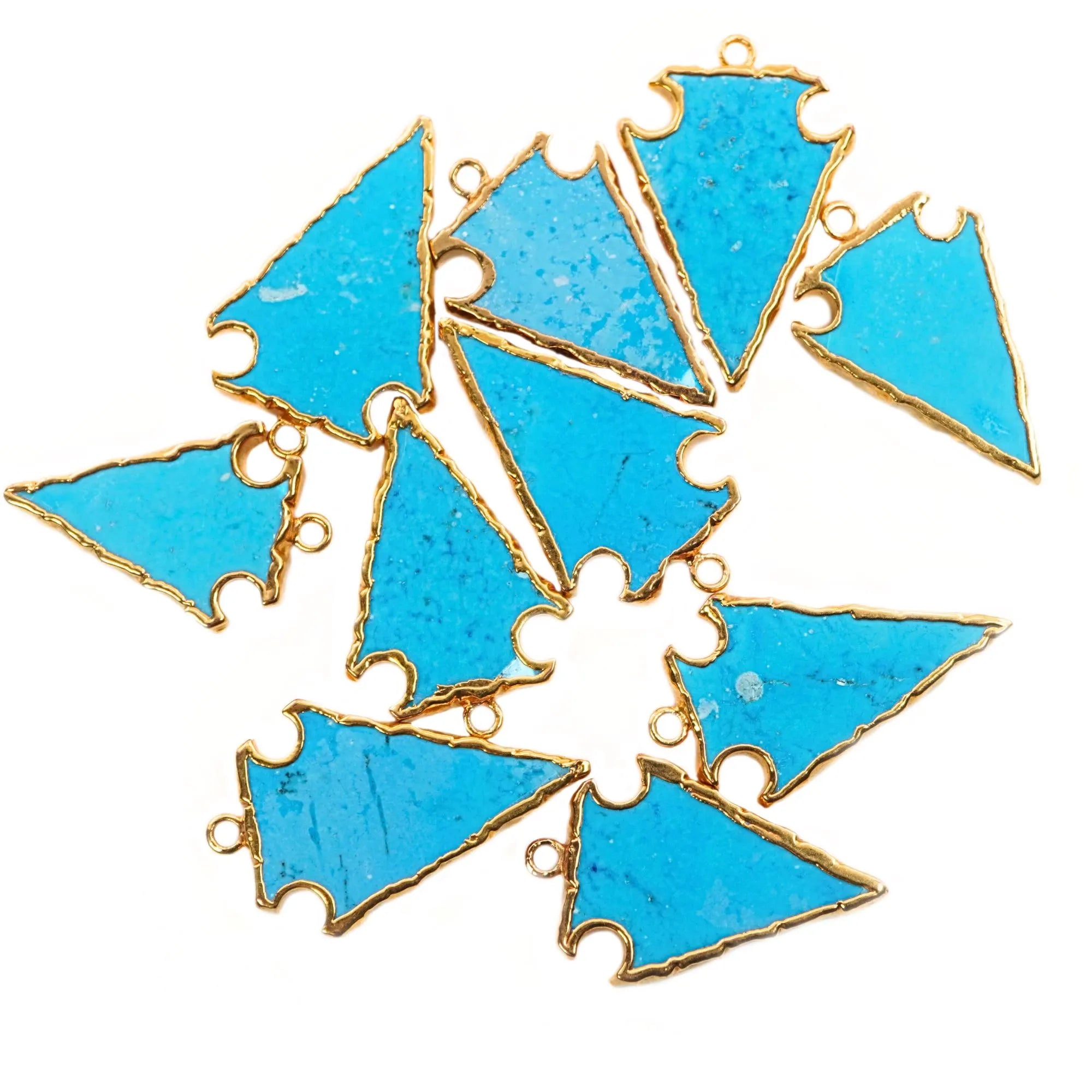 Howlite Turquoise Arrowhead Shape Gemstone Gold Electroplated Charm Pendant