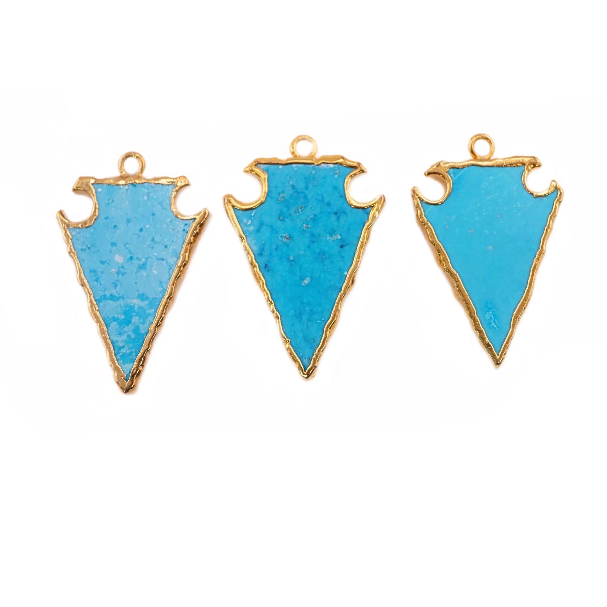 Howlite Turquoise Arrowhead Shape Gemstone Gold Electroplated Charm Pendant