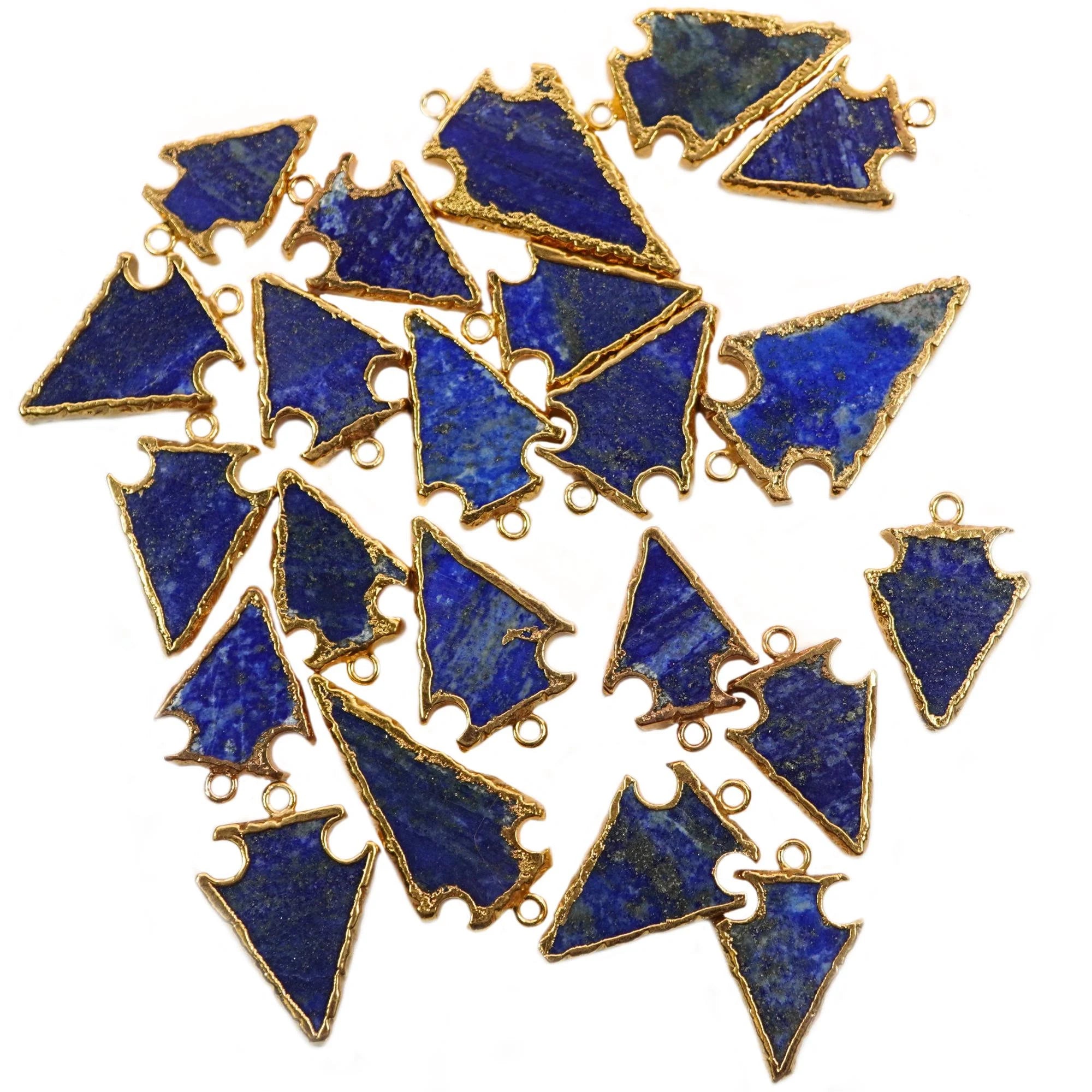 Lapis Lazuli Smooth Arrowhead Shape Gemstone Gold Electroplated Charm Pendant