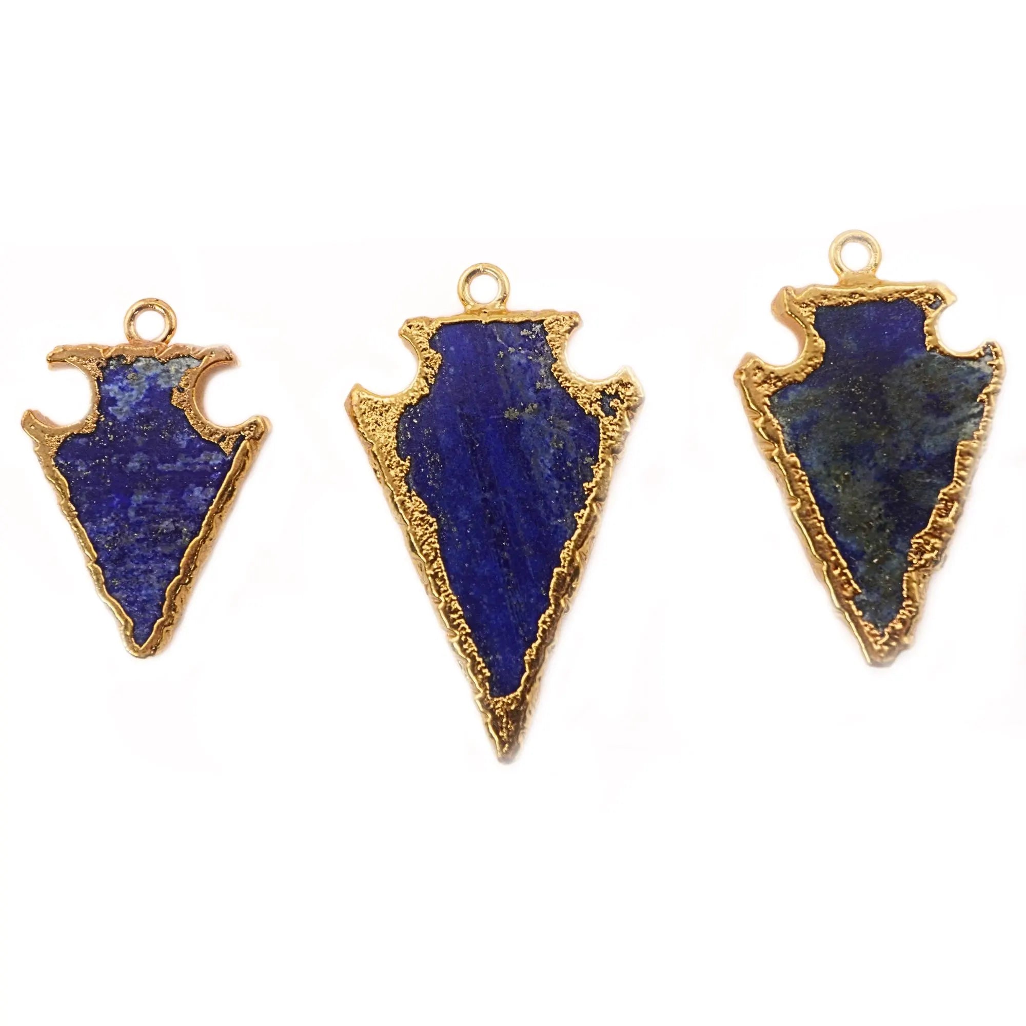Lapis Lazuli Smooth Arrowhead Shape Gemstone Gold Electroplated Charm Pendant