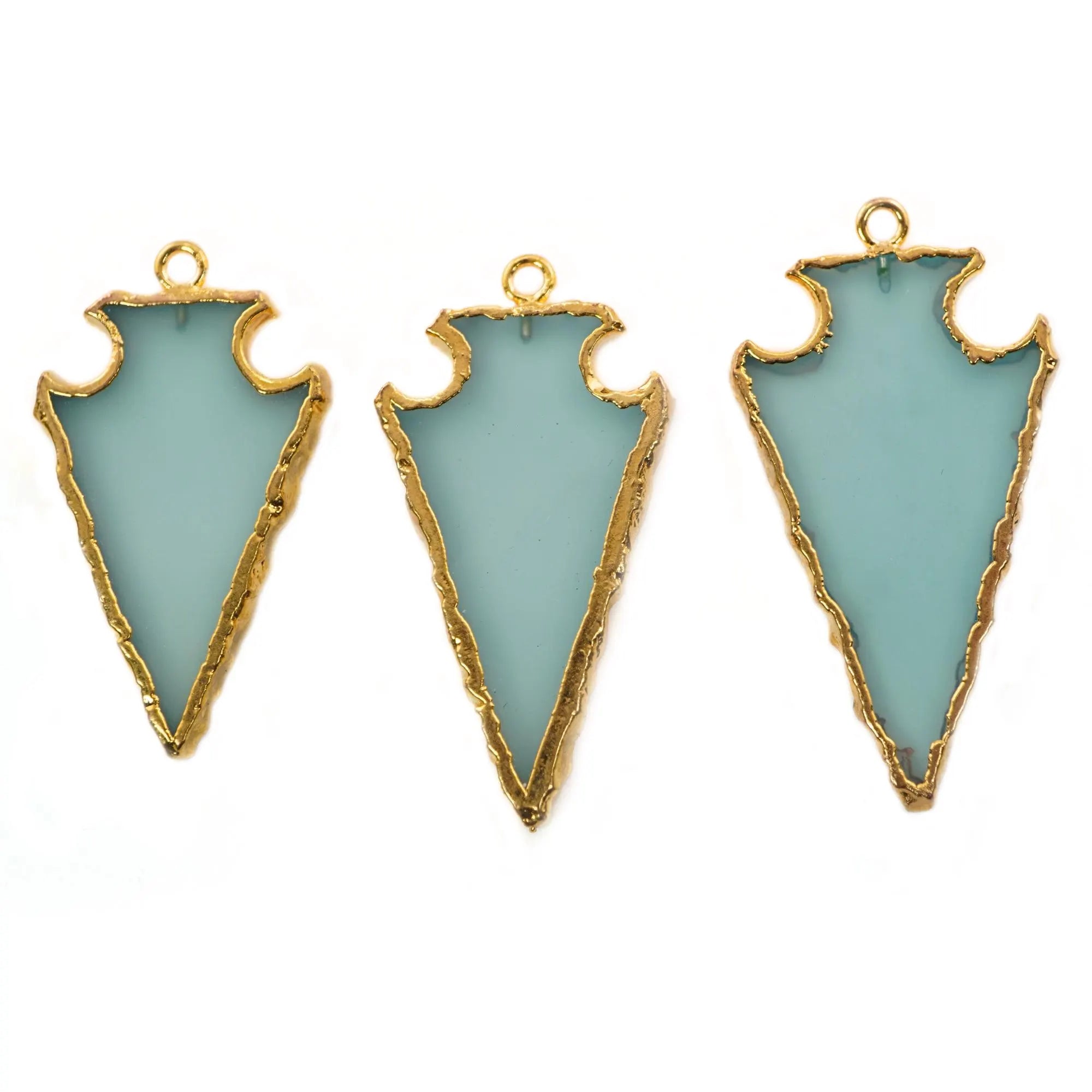 Aqua Chalcedony Arrowhead Shape Gemstone Gold Electroplated Charm Pendant