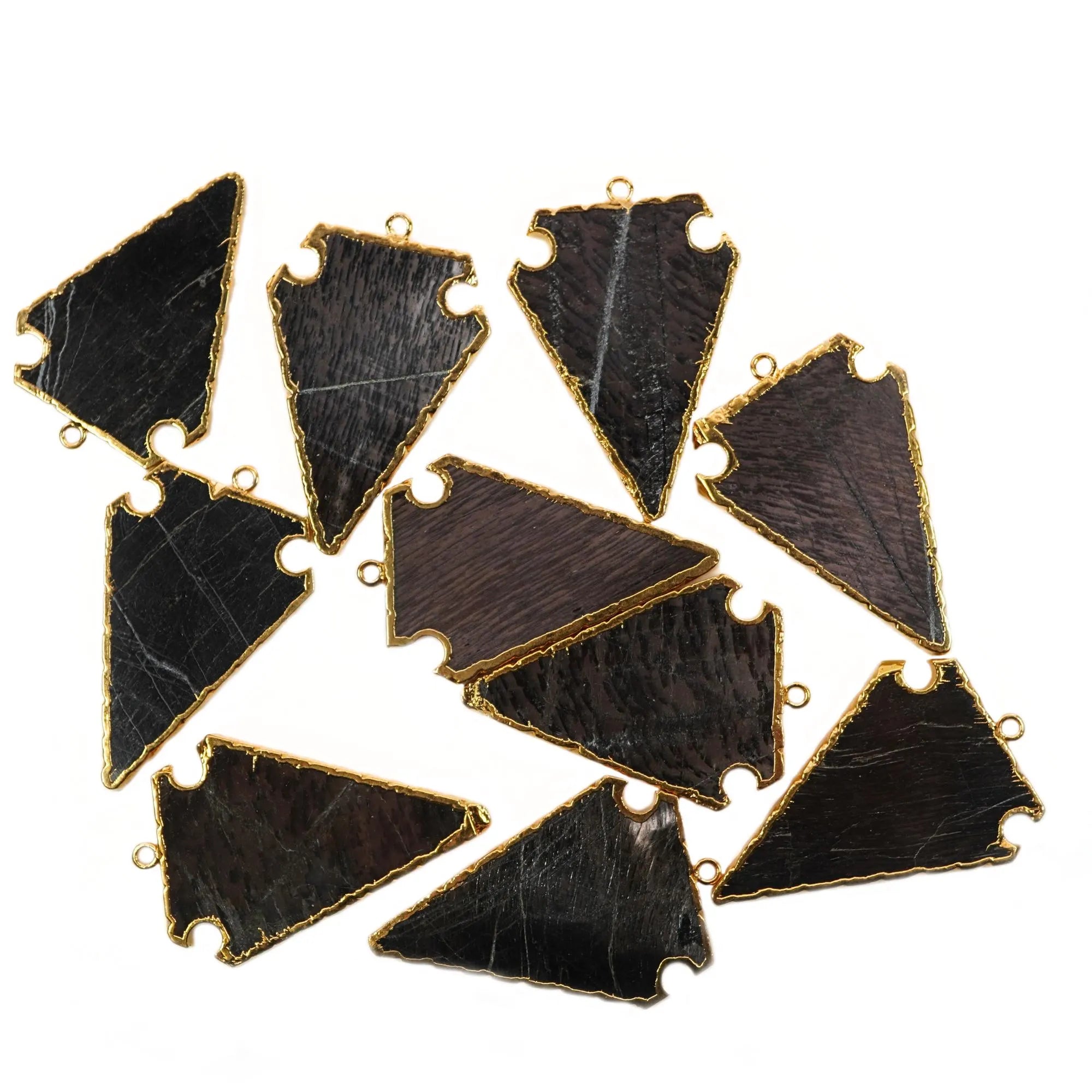 Hypersthene Smooth Arrowhead Shape Gemstone Gold Electroplated Charm Pendant