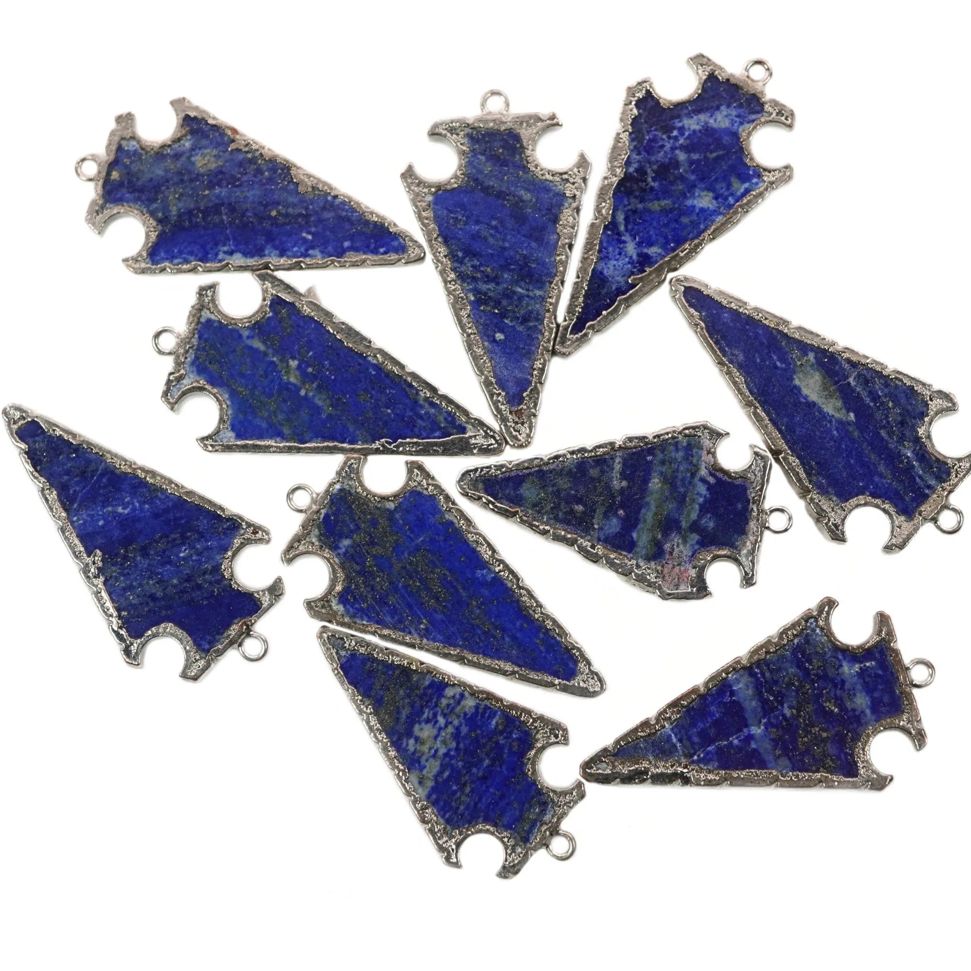Lapis Lazuli Arrowhead Gemstone Silver Electroplated Charm Pendant