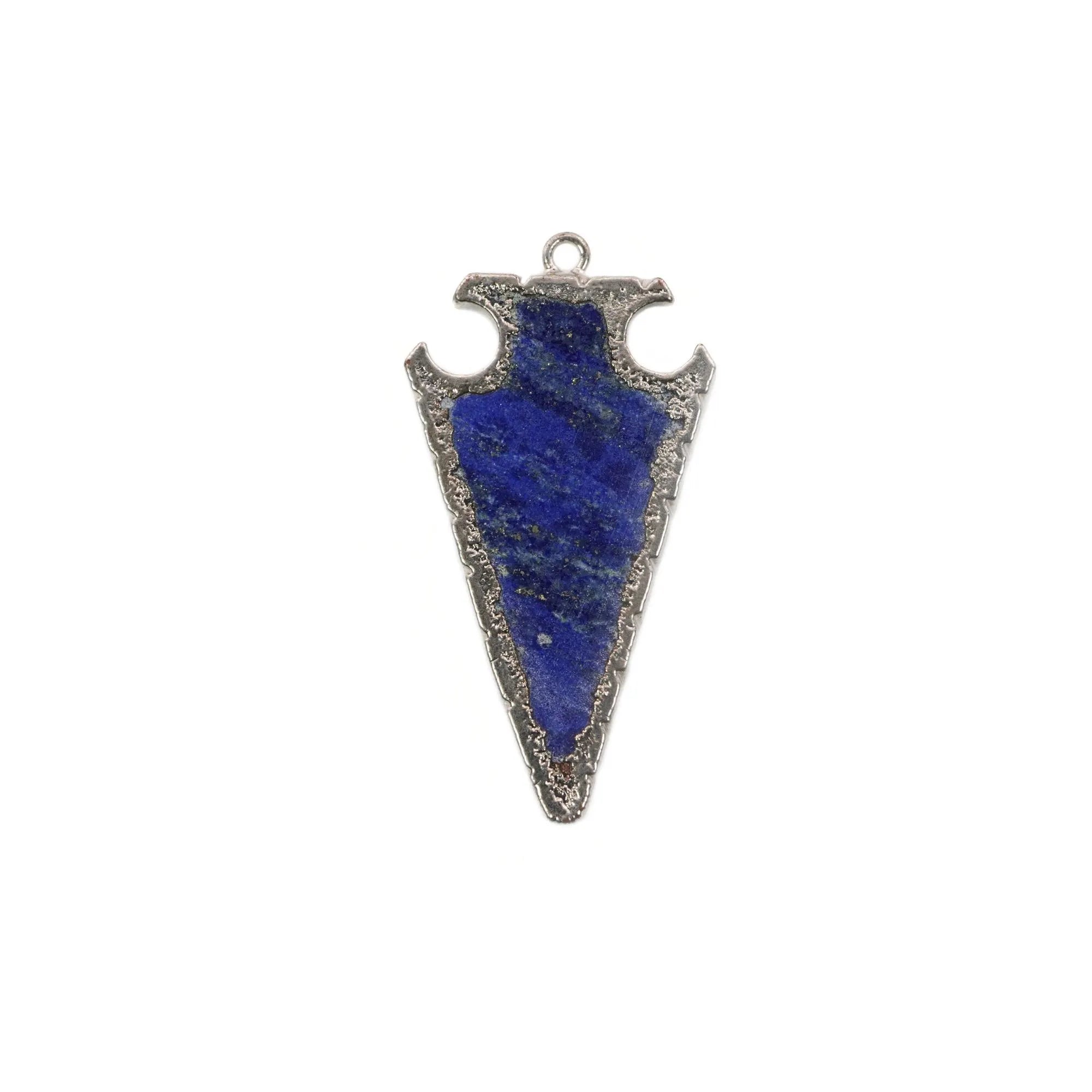 Lapis Lazuli Arrowhead Gemstone Silver Electroplated Charm Pendant