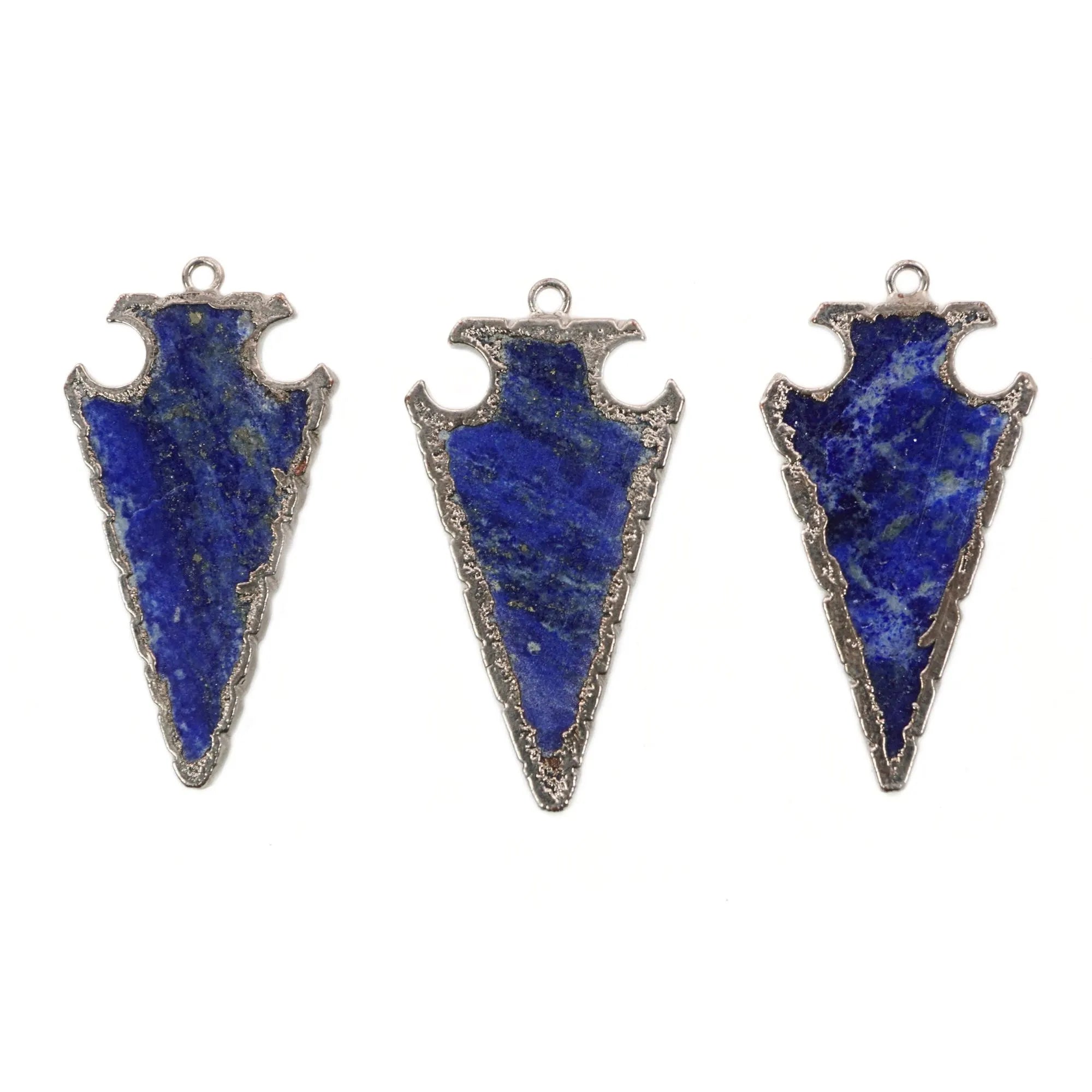 Lapis Lazuli Arrowhead Gemstone Silver Electroplated Charm Pendant