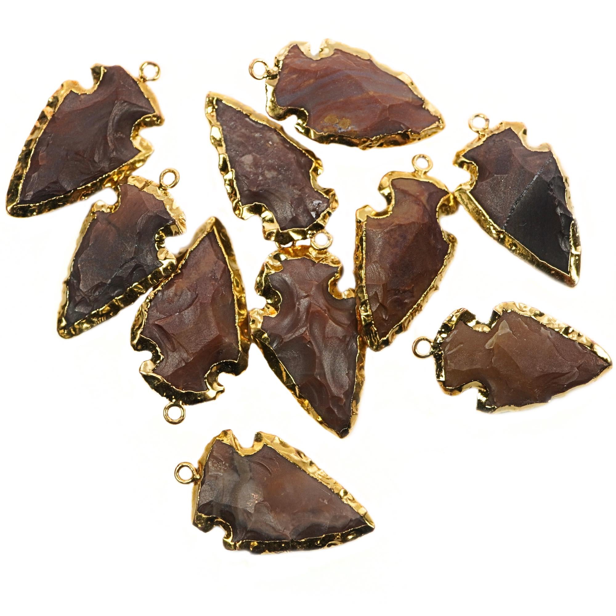 Jasper Matte Arrowhead Gemstone Gold Electroplated Charm Pendant