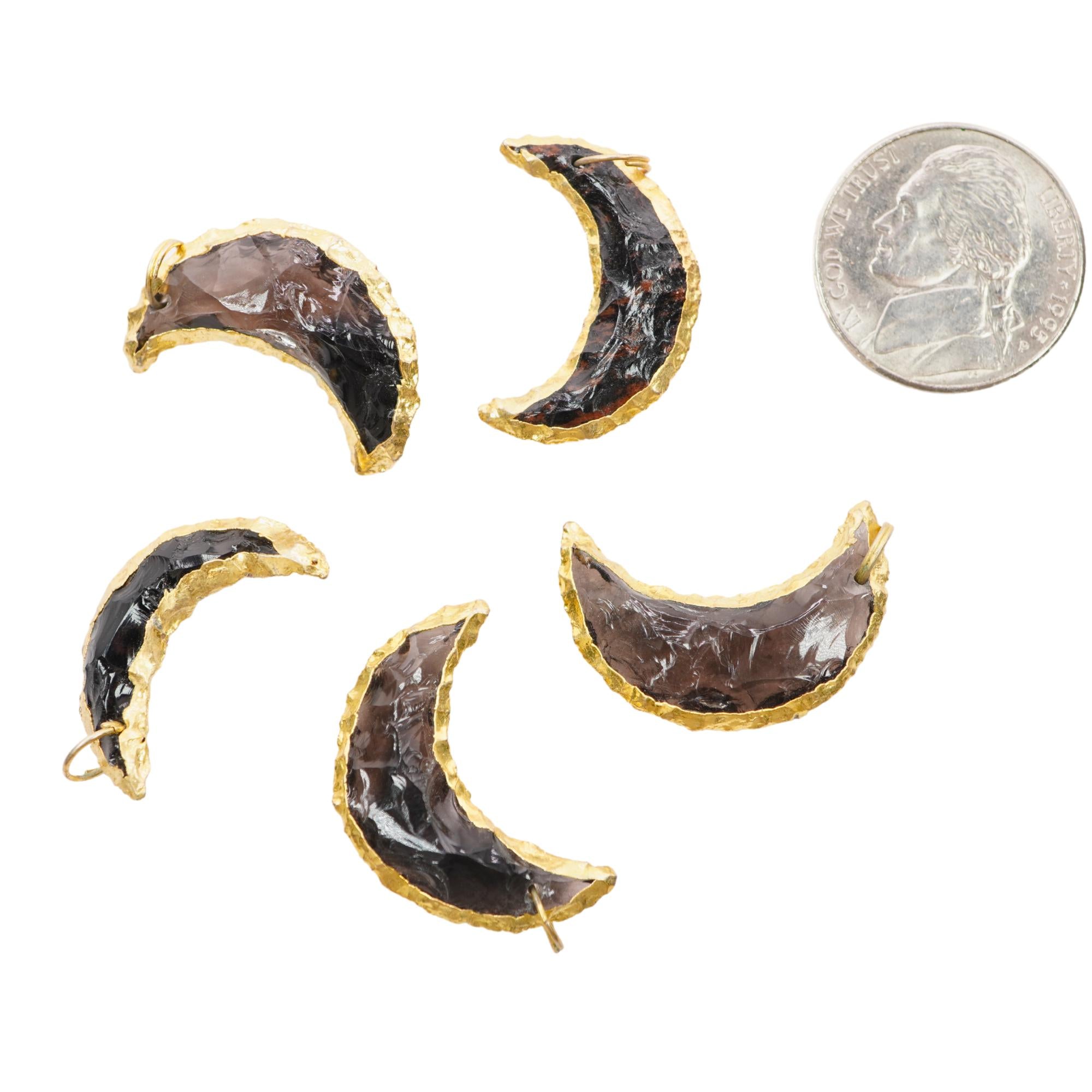 Smoky Quartz Crescent Moon Shape Gemstone Gold Electroplated Charm Pendant