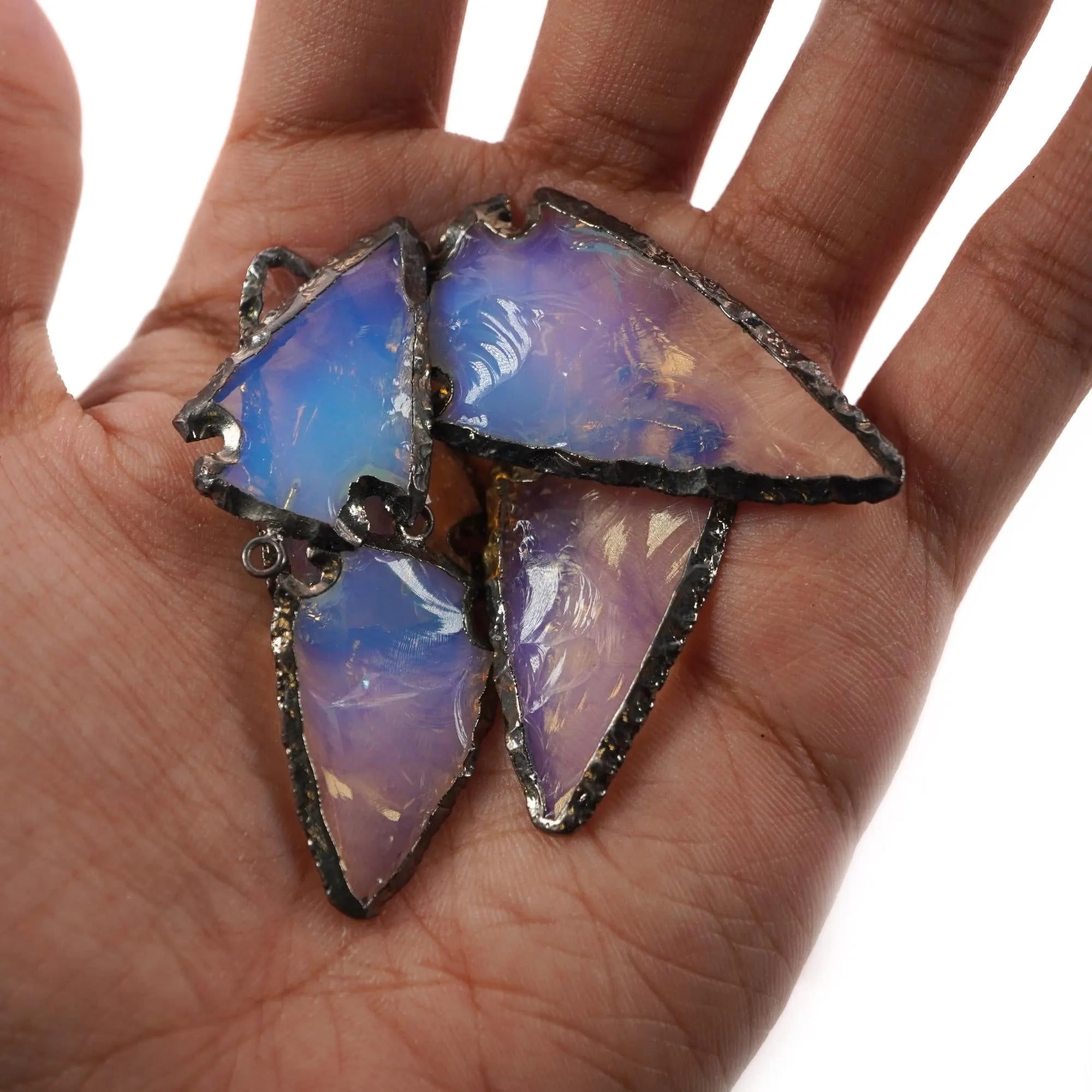 Opalite Arrowhead Shape Gemstone Silver Electroplated Charm Pendant