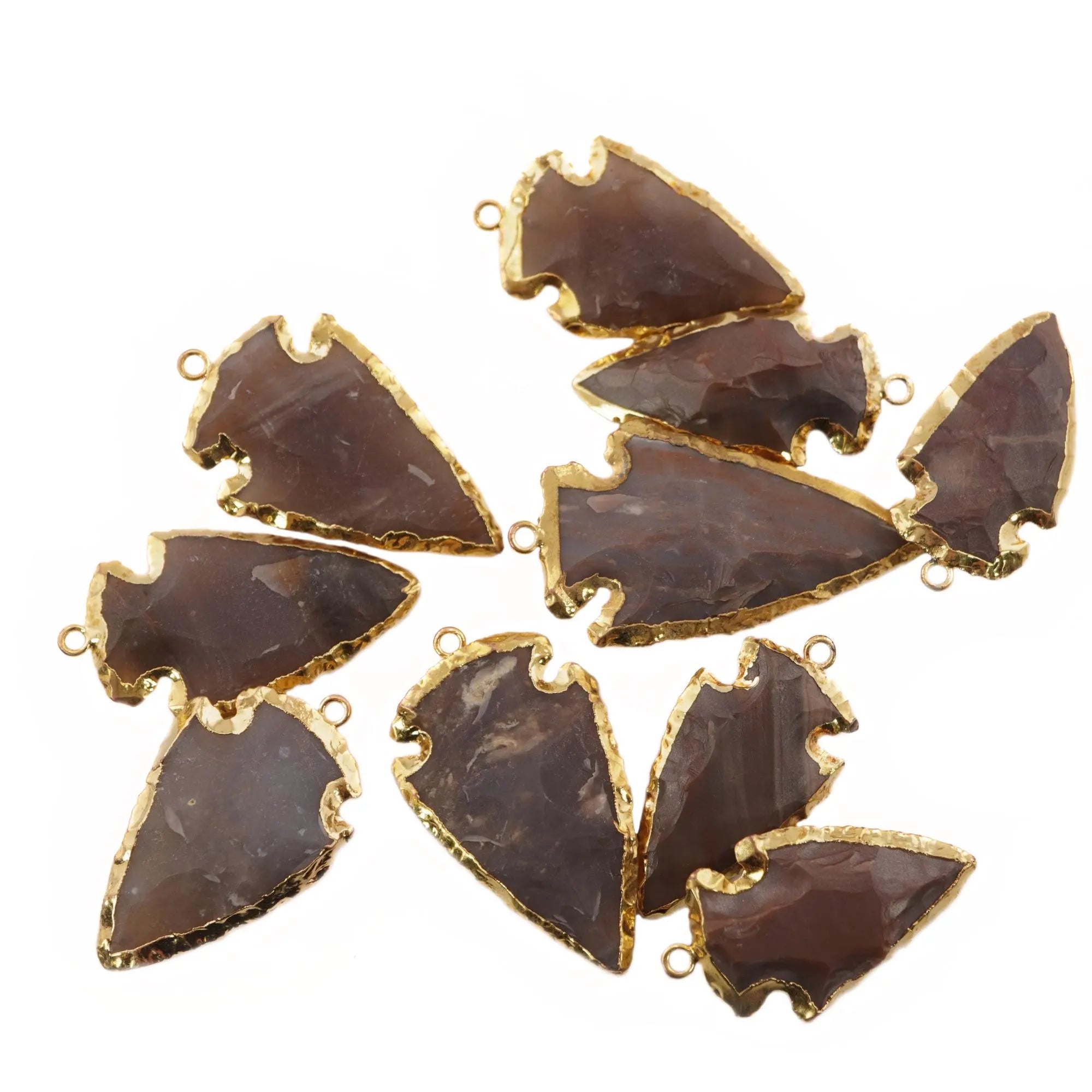 Brown Jasper Arrowhead Shape Gemstone Gold Electroplated Charms Pendant